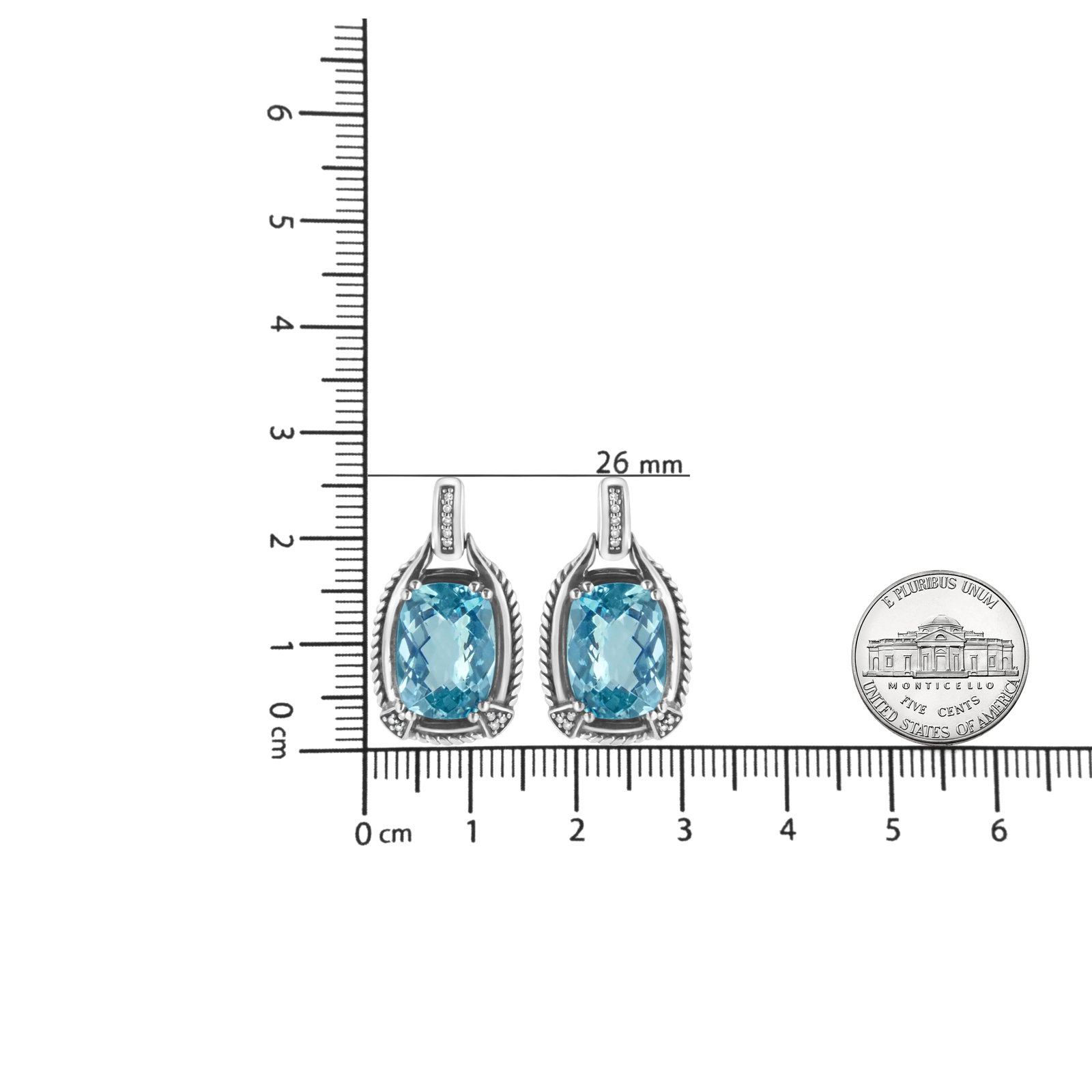 .925 Sterling Silver 14x10MM Cushion Cut Blue Topaz Gemstone and Diamond Accent Dangle Earring - 6