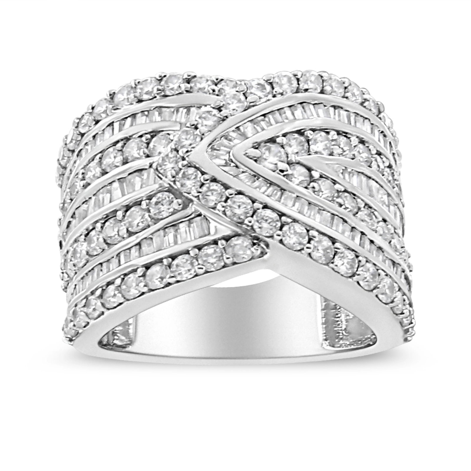 .925 Sterling Silver 2 3/8 Cttw Diamond Multi Row Overlay Band Ring - Ring Size 7 - 2