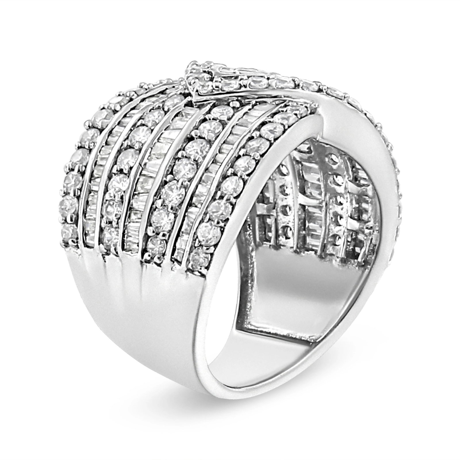 .925 Sterling Silver 2 3/8 Cttw Diamond Multi Row Overlay Band Ring - Ring Size 7 - 3