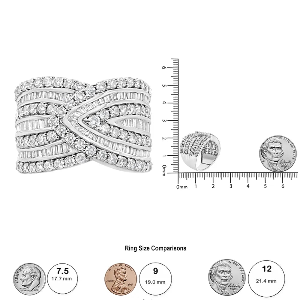 .925 Sterling Silver 2 3/8 Cttw Diamond Multi Row Overlay Band Ring - Ring Size 7 - 5