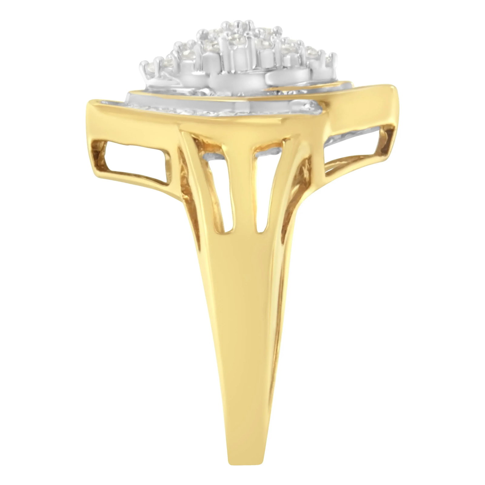 10K Yellow Gold Diamond Cluster Ring (3/4 Cttw, J-K Color, I2-I3 Clarity) - Size 7-1/2 EVS1010 - 4