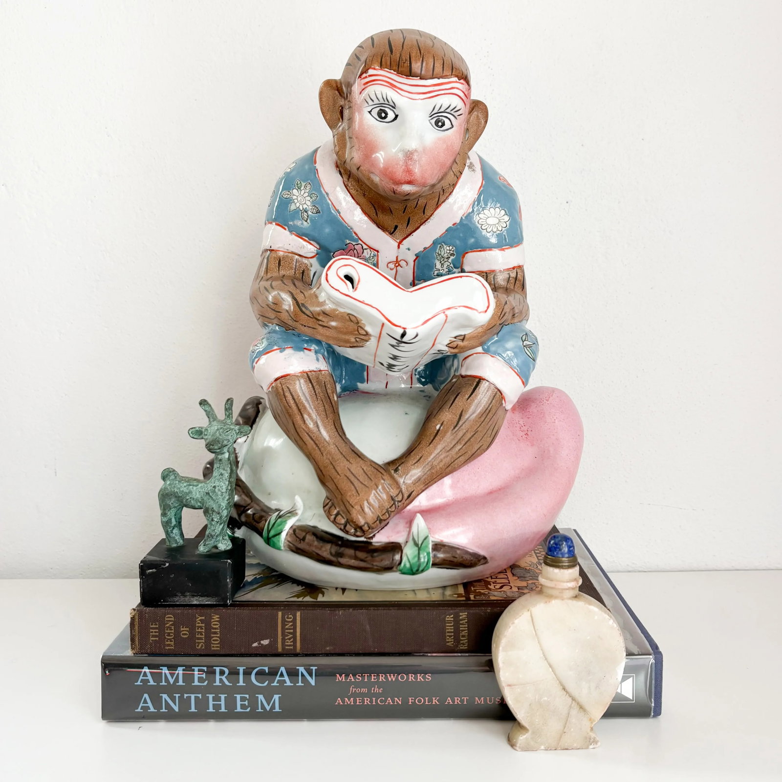 Vintage 1970s Asian Reading Monkey Figurine, Mottahedeh Style - 2