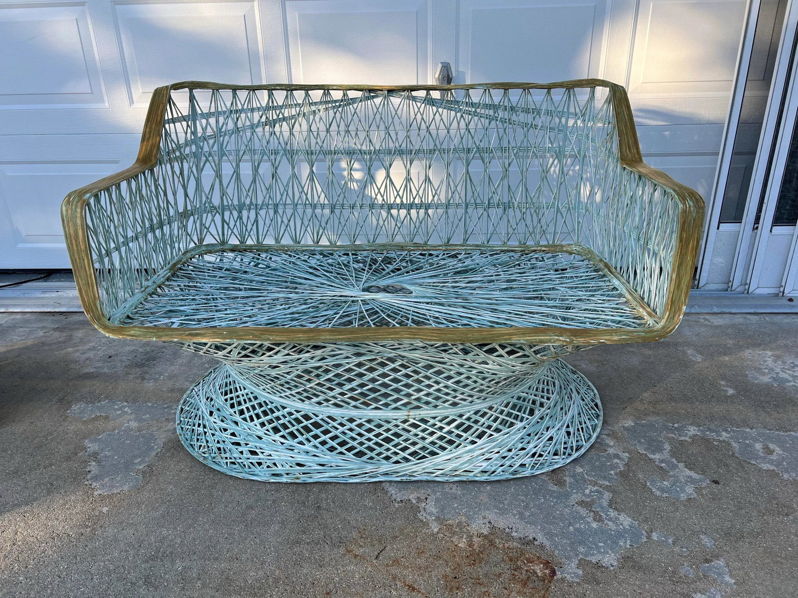 1960s Mid-Century Weaved Sofa, Settee, Loveseat Russell Woodard Style - 2