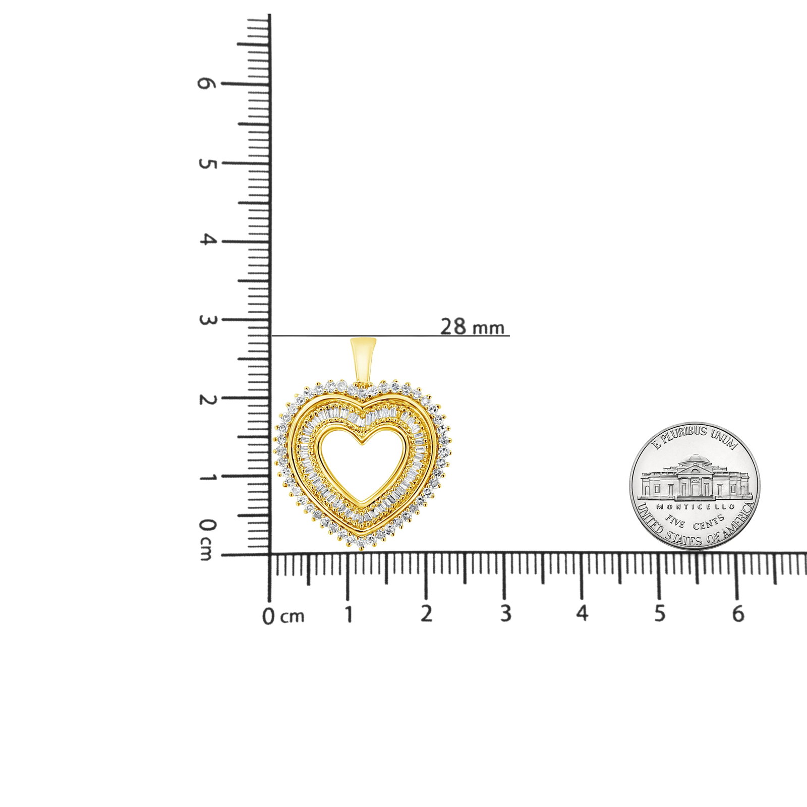14K Yellow Gold Plated .925 Sterling Silver 1.0 Cttw Round and Baguette-Cut Diamond Composite Hearth - 5