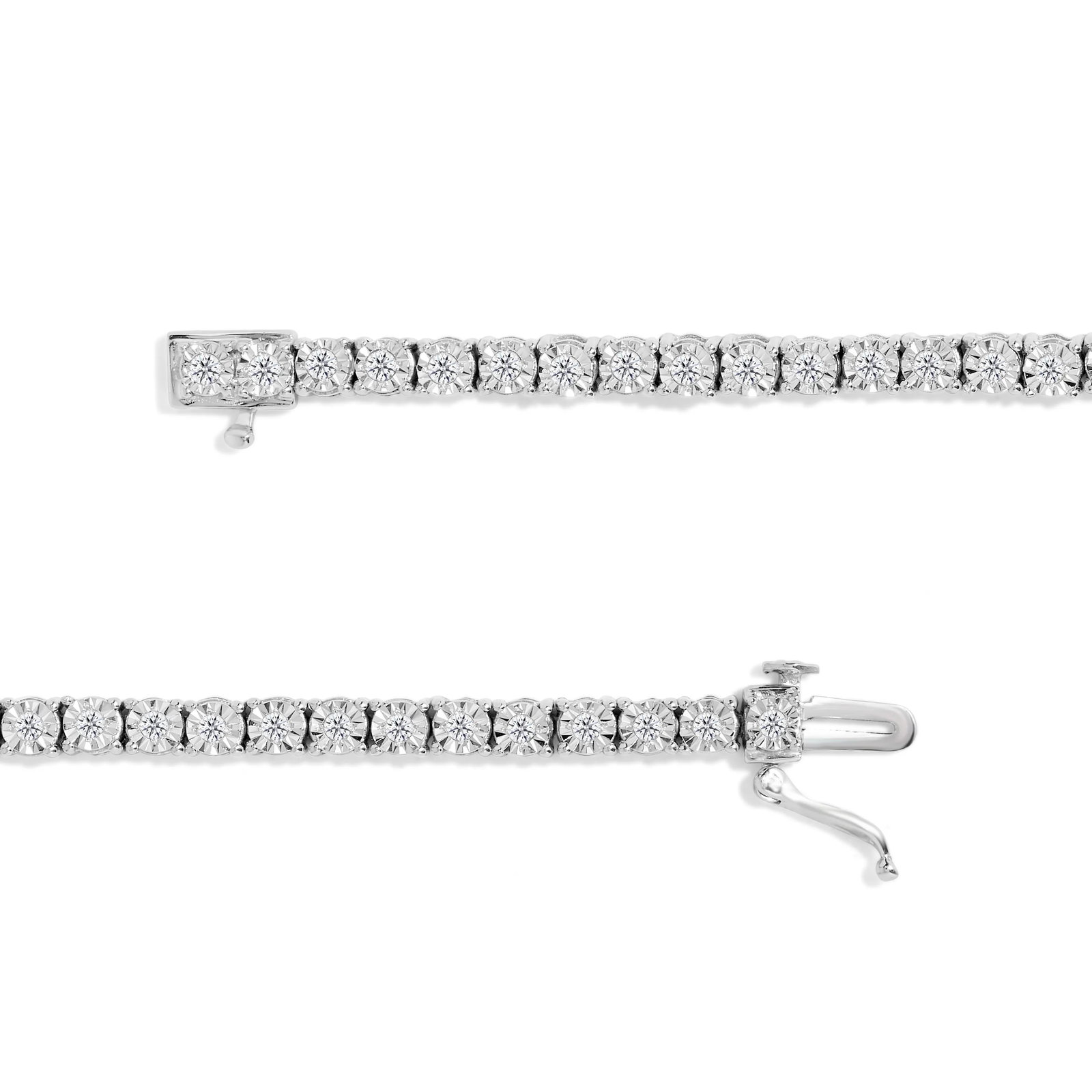 .925 Sterling Silver 1.0 Cttw Miracle-Set Diamond Round Faceted Bezel Tennis Bracelet - 9" - 3