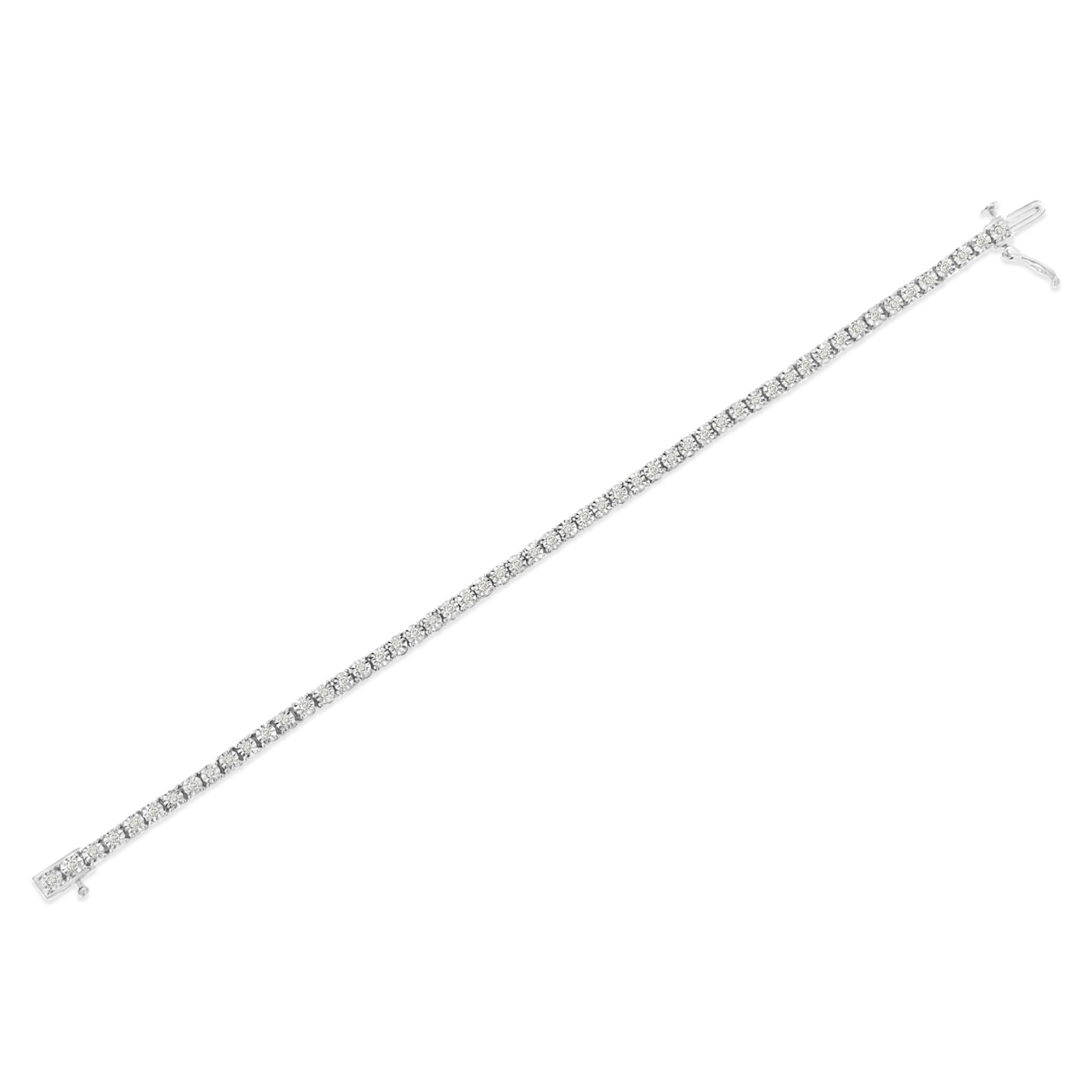 .925 Sterling Silver 1.0 Cttw Miracle-Set Diamond Round Faceted Bezel Tennis Bracelet - 9" - 4