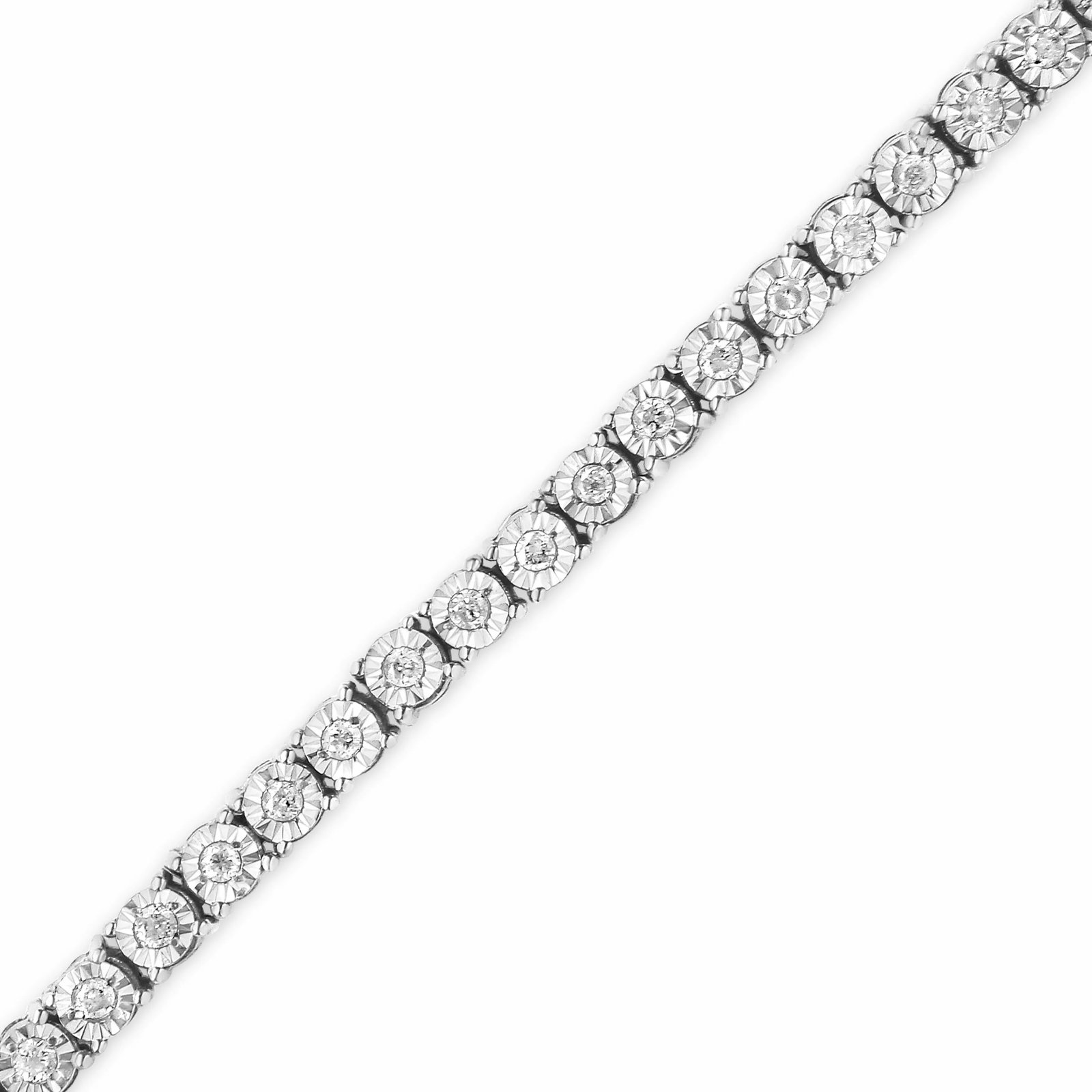 .925 Sterling Silver 1.0 Cttw Miracle-Set Diamond Round Faceted Bezel Tennis Bracelet - 9" - 5