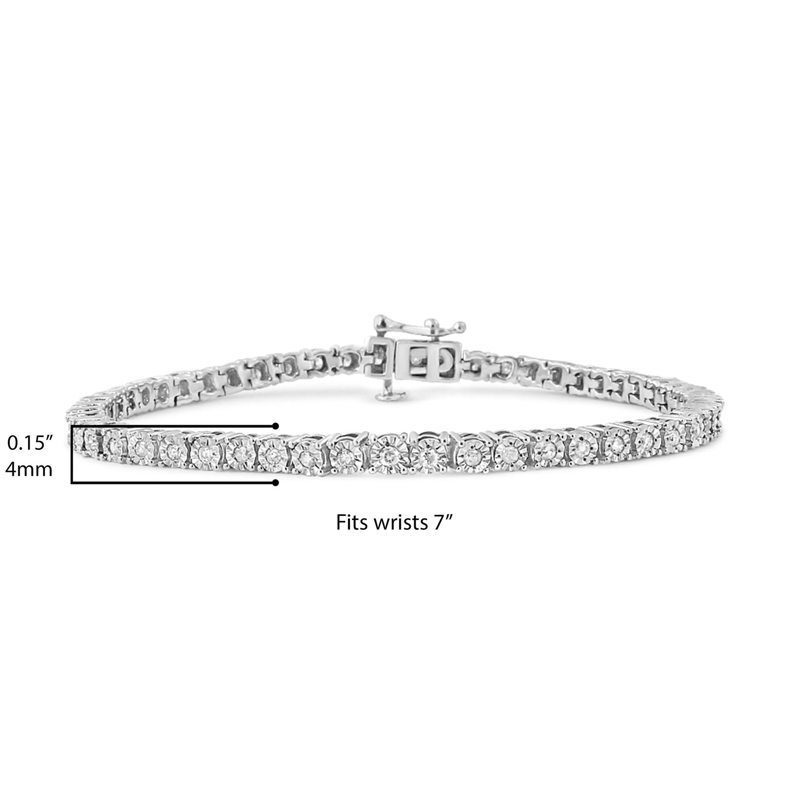 .925 Sterling Silver 1.0 Cttw Miracle-Set Diamond Round Faceted Bezel Tennis Bracelet - 9" - 7