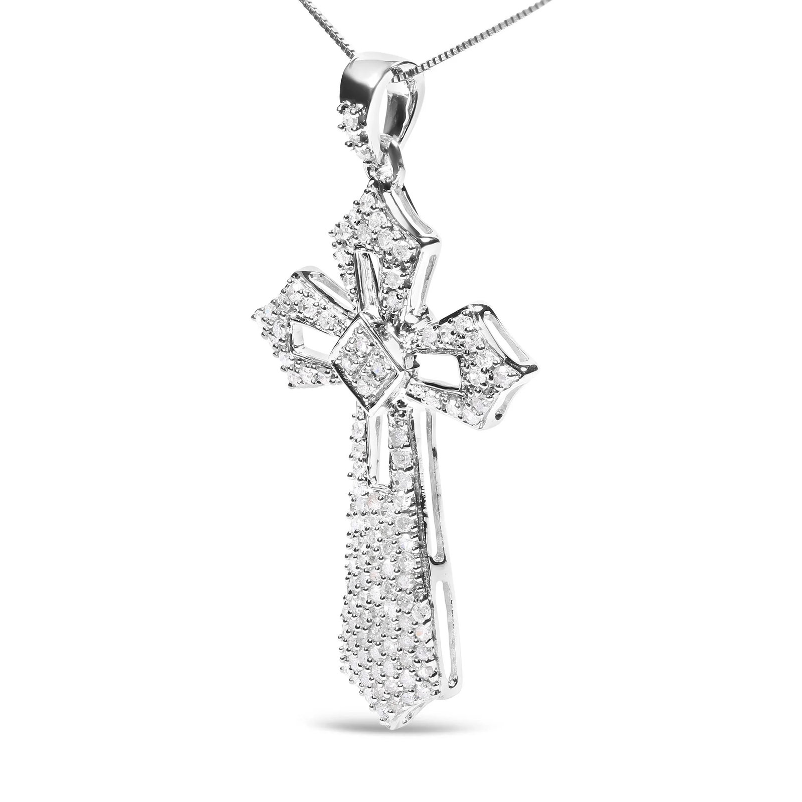 .925 Sterling Silver 1.00 Cttw Diamond Fleur De Lis Cross 18" Pendant Necklace (H-I Color, I2-I3 Cla - 3