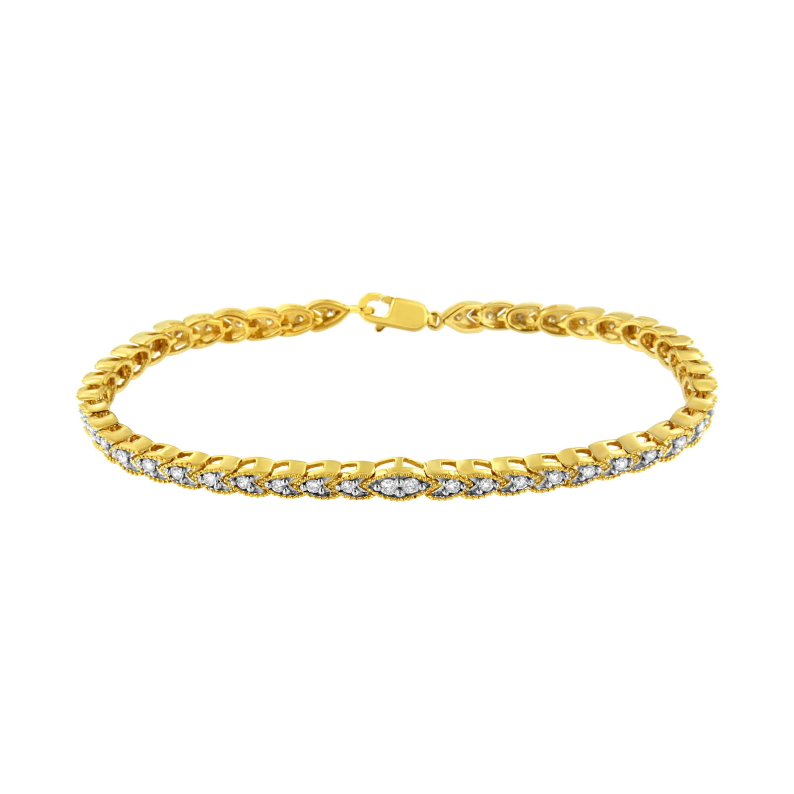 10K Yellow Gold Plated .925 Sterling Silver 1 cttw Prong-Set Diamond Pear Shape Link Bracelet (I-J C - 2
