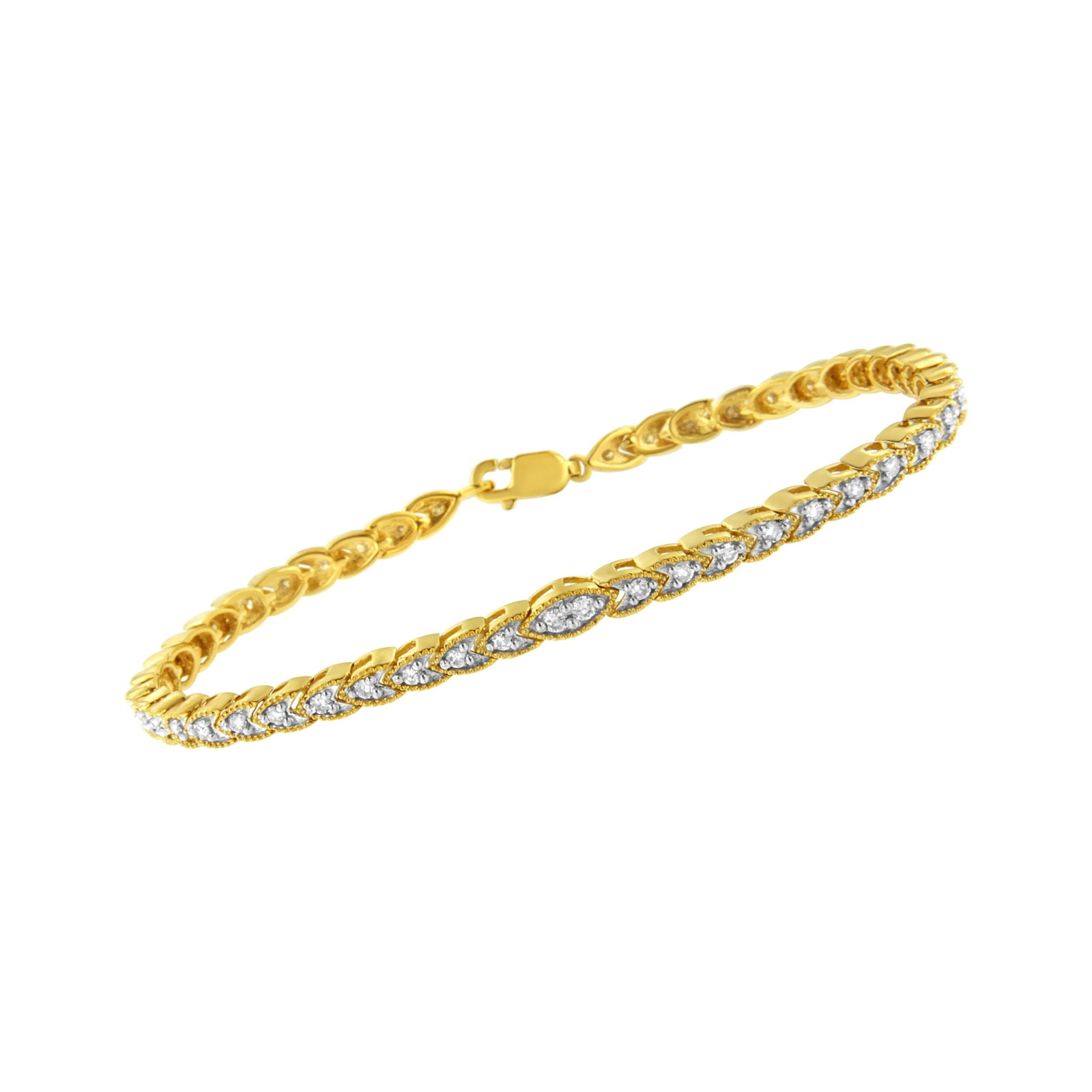 10K Yellow Gold Plated .925 Sterling Silver 1 cttw Prong-Set Diamond Pear Shape Link Bracelet (I-J C - 3