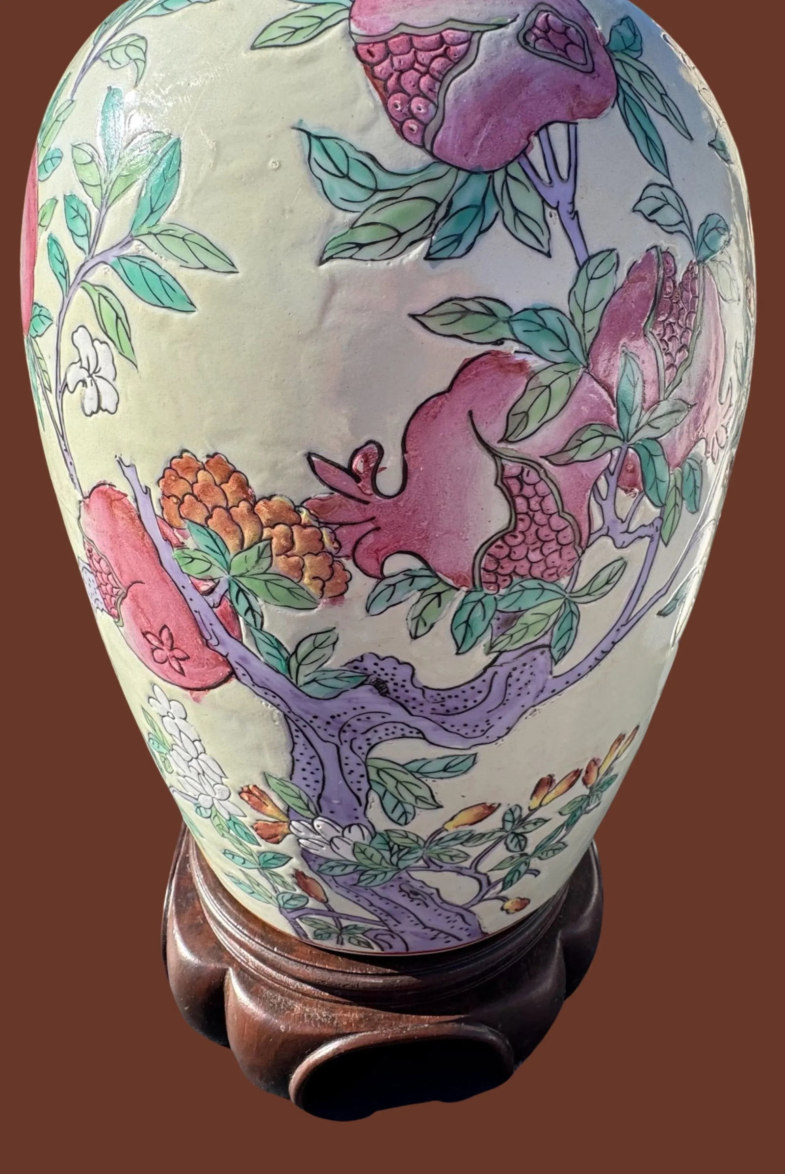 Vintage Chinese Famille Vert Pomeganate Lamp - 7