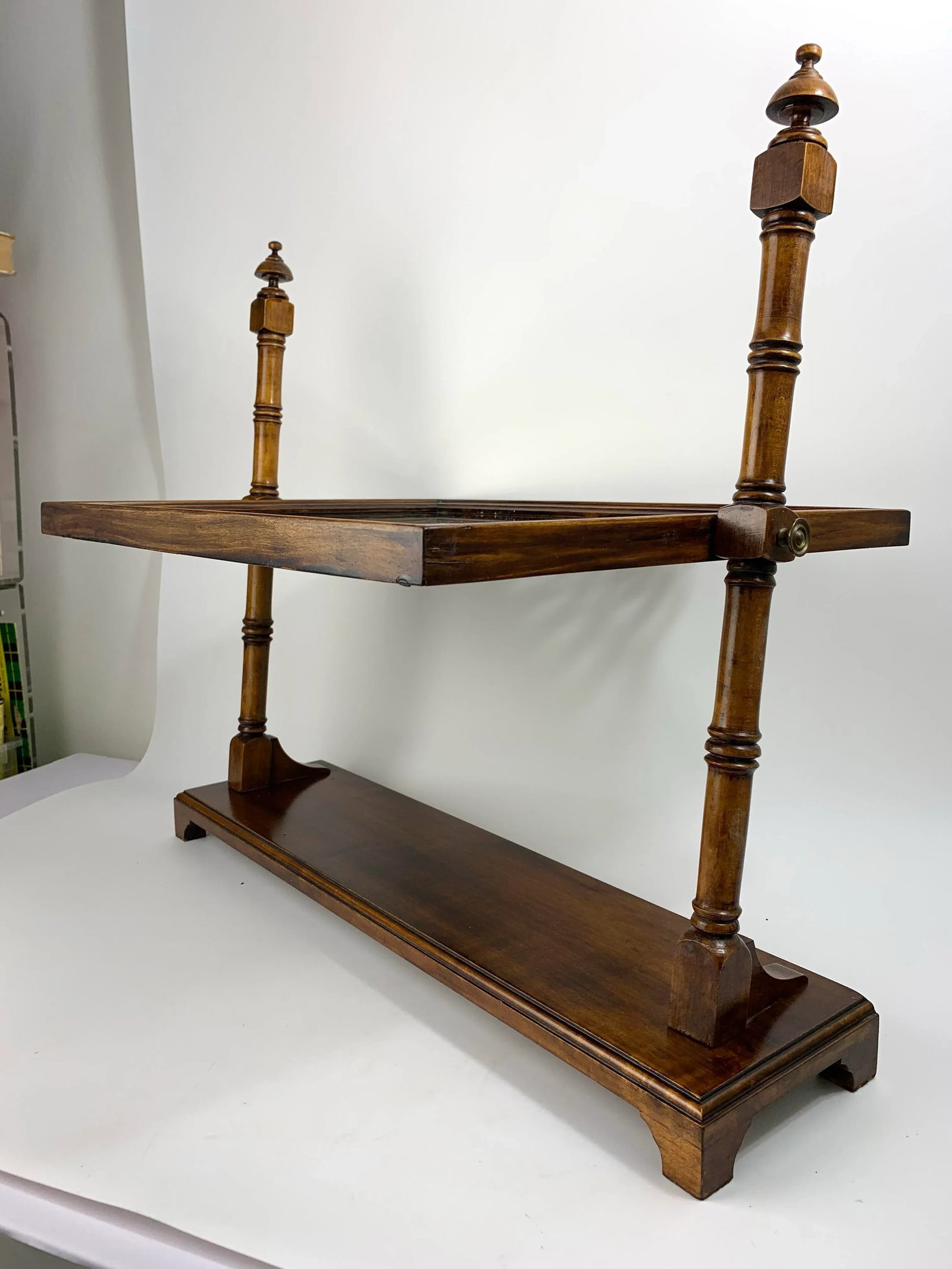 1940s Wooden Chinoiserie Pagoda Faux Bamboo Swivel Tabletop Dressing Mirror - 2