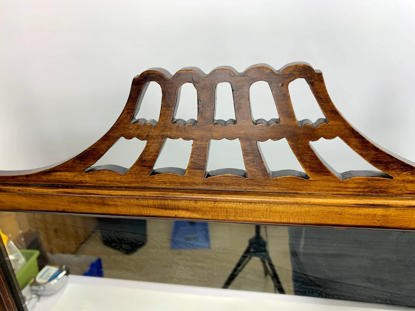 1940s Wooden Chinoiserie Pagoda Faux Bamboo Swivel Tabletop Dressing Mirror - 6
