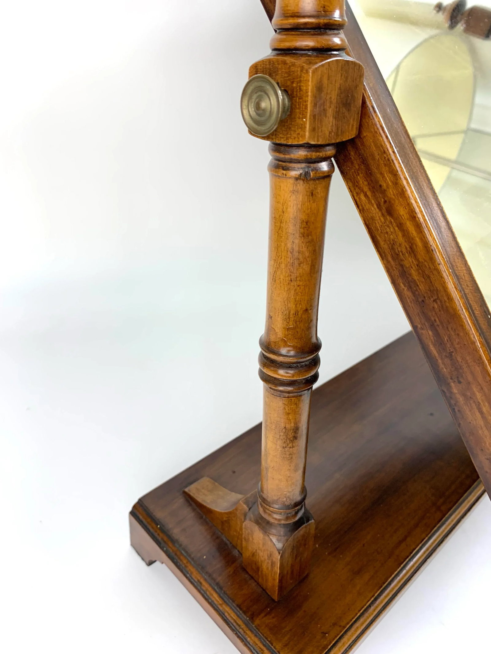 1940s Wooden Chinoiserie Pagoda Faux Bamboo Swivel Tabletop Dressing Mirror - 7