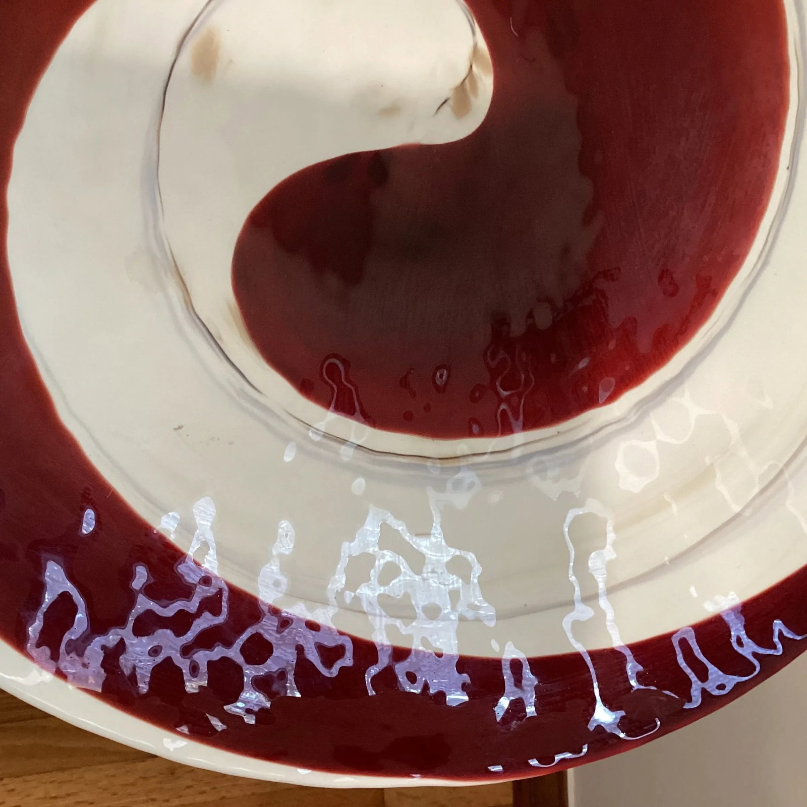 Extra Large Mid 20th Century Italian Pearl White Murano Style Glass Centerpiece Oval Bowl With Swirl - 10