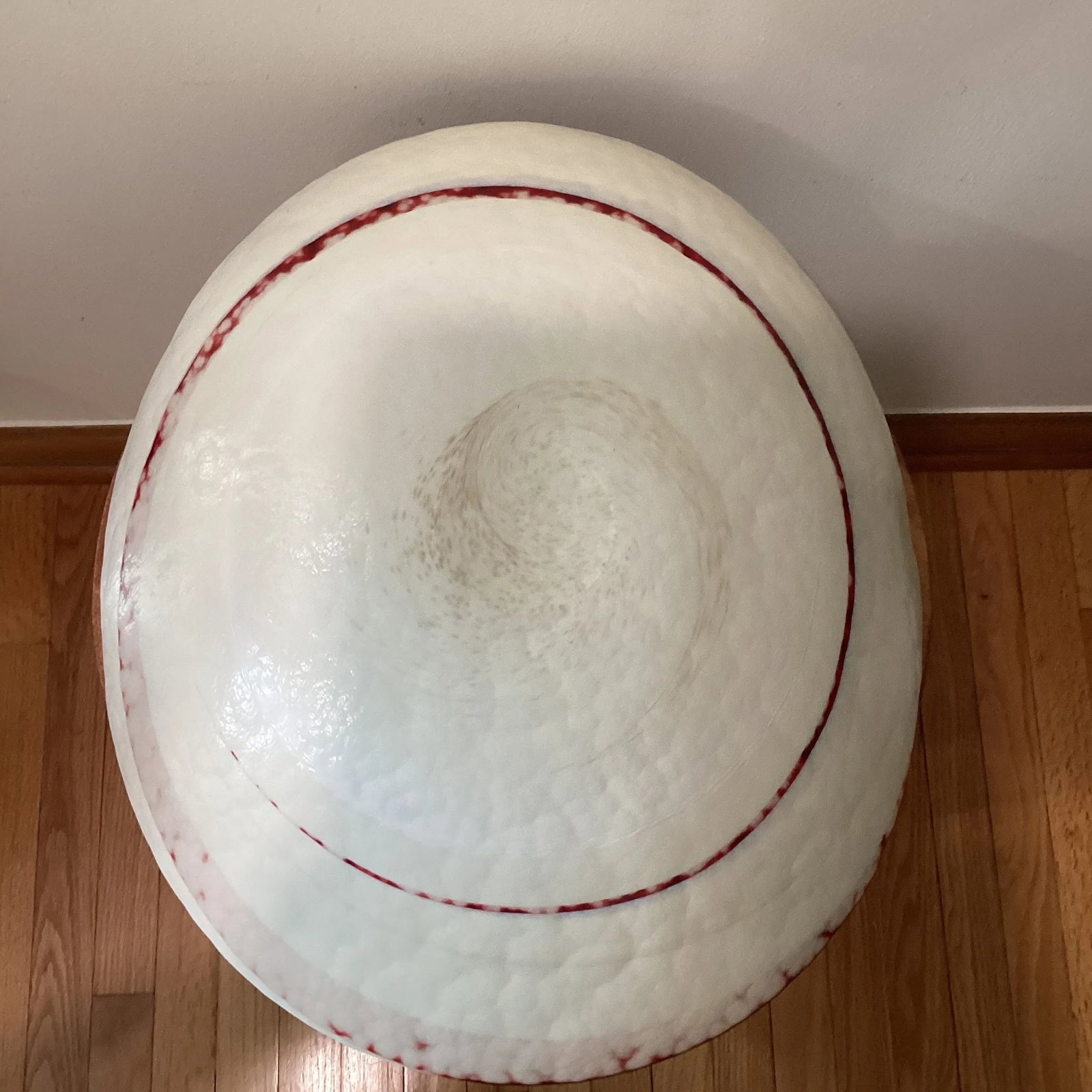 Extra Large Mid 20th Century Italian Pearl White Murano Style Glass Centerpiece Oval Bowl With Swirl - 11