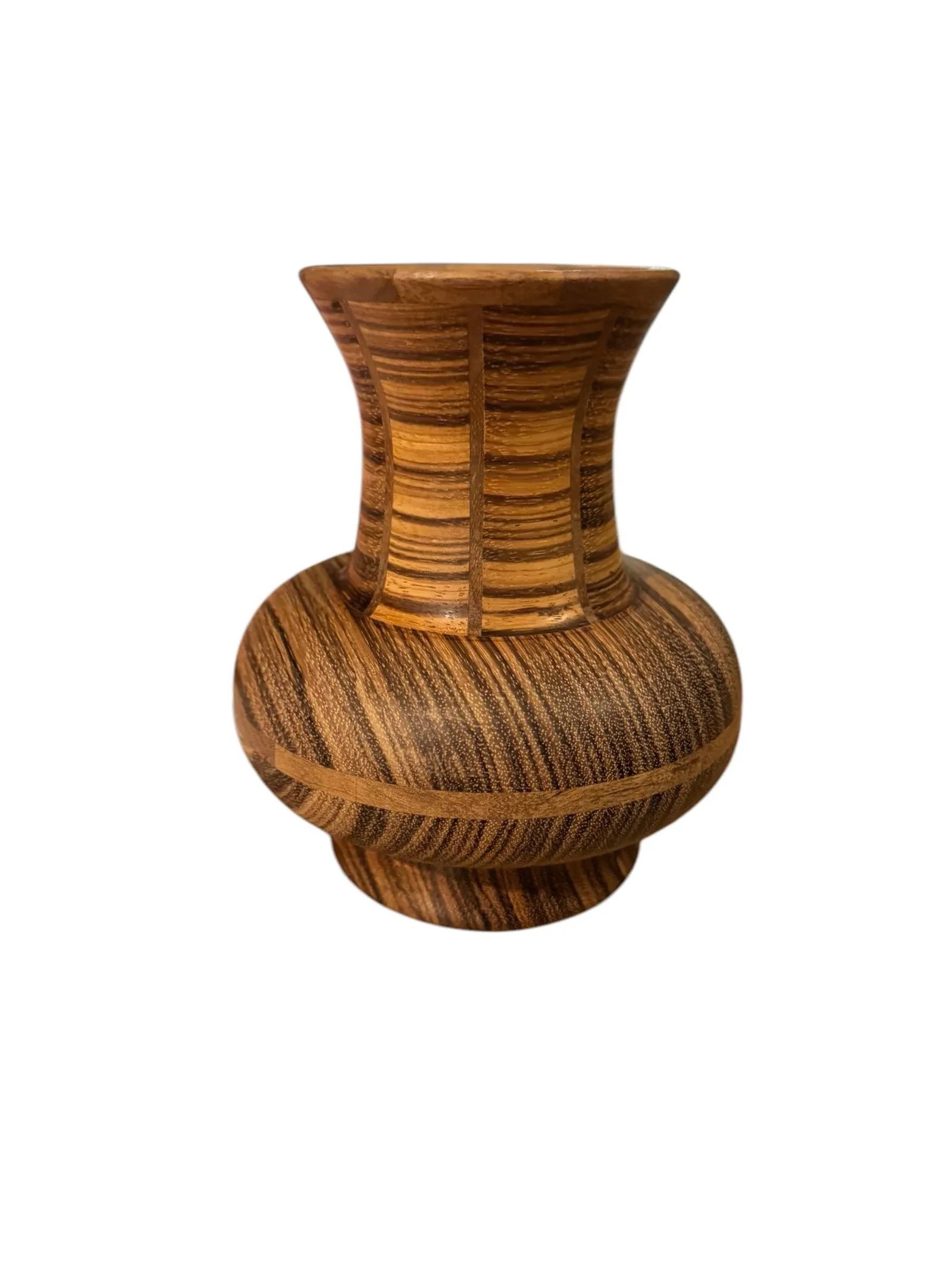 Late 20th Century George Diller Signed Vase Inlaid Zebra Wood & Walnut - 6
