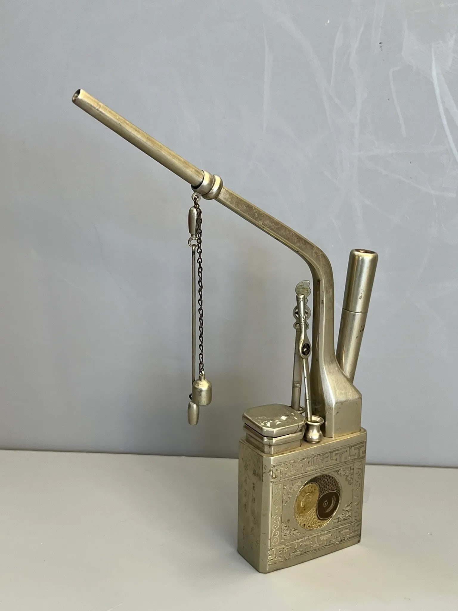 Antique Paktong "White Brass" Waterpipe With Accessories - 2
