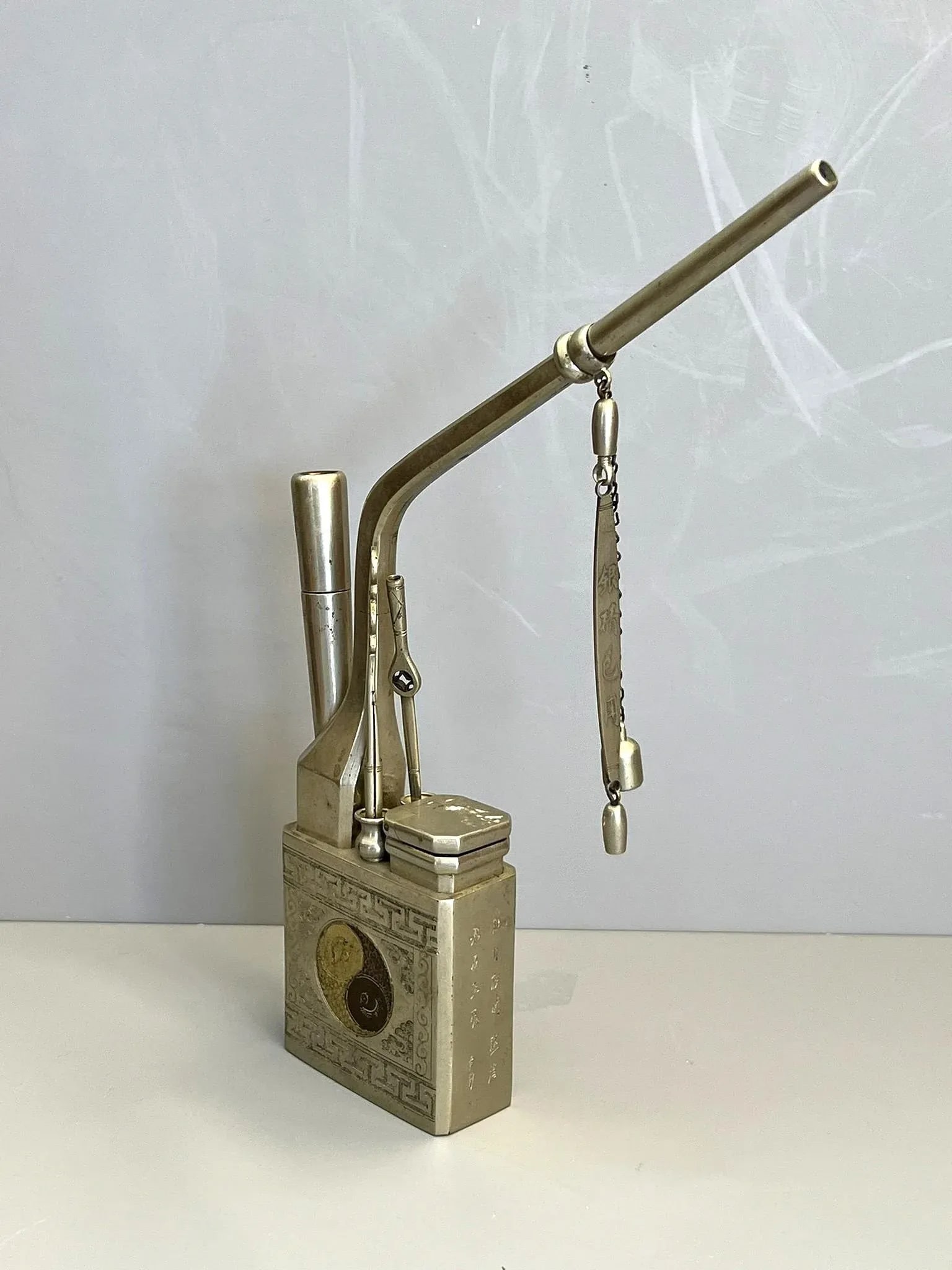 Antique Paktong "White Brass" Waterpipe With Accessories - 3