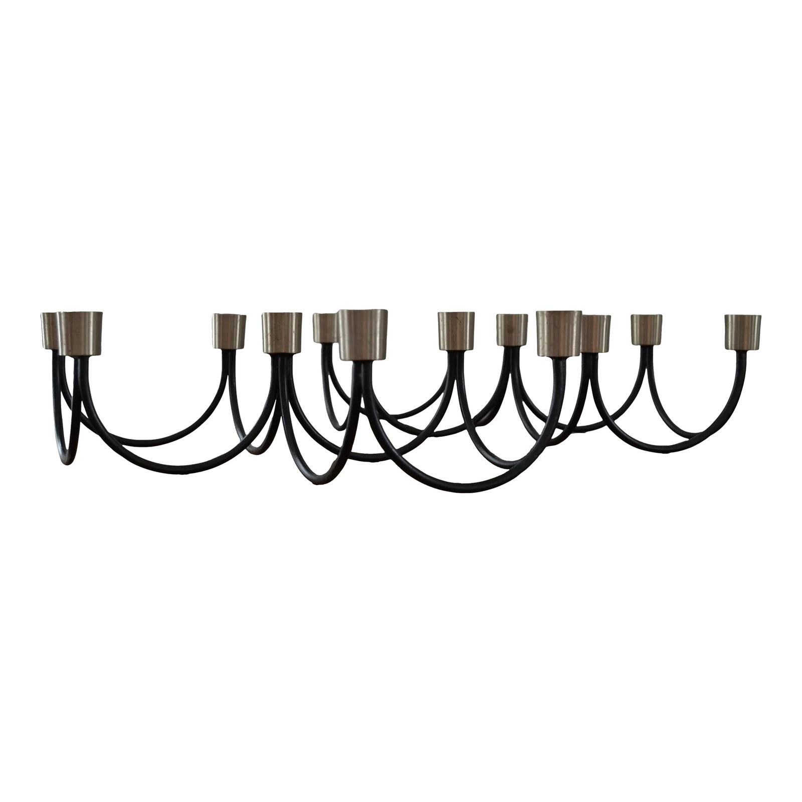 Mid Century Swedish Style Candleabras - a Pair: Mid century Swedish modern candelabras in brass and black. Size: 16.5" x 8.5" x 4" Condition: Alterations: Original Condition Unaltered Imperfections: Some Imperfections Condition Notes: A few light