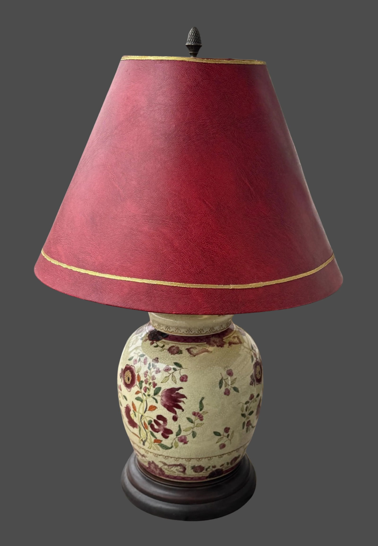 Oriental Ginger Jar Table Lamp With Red Leather Stiffel Lamp Shade - 2
