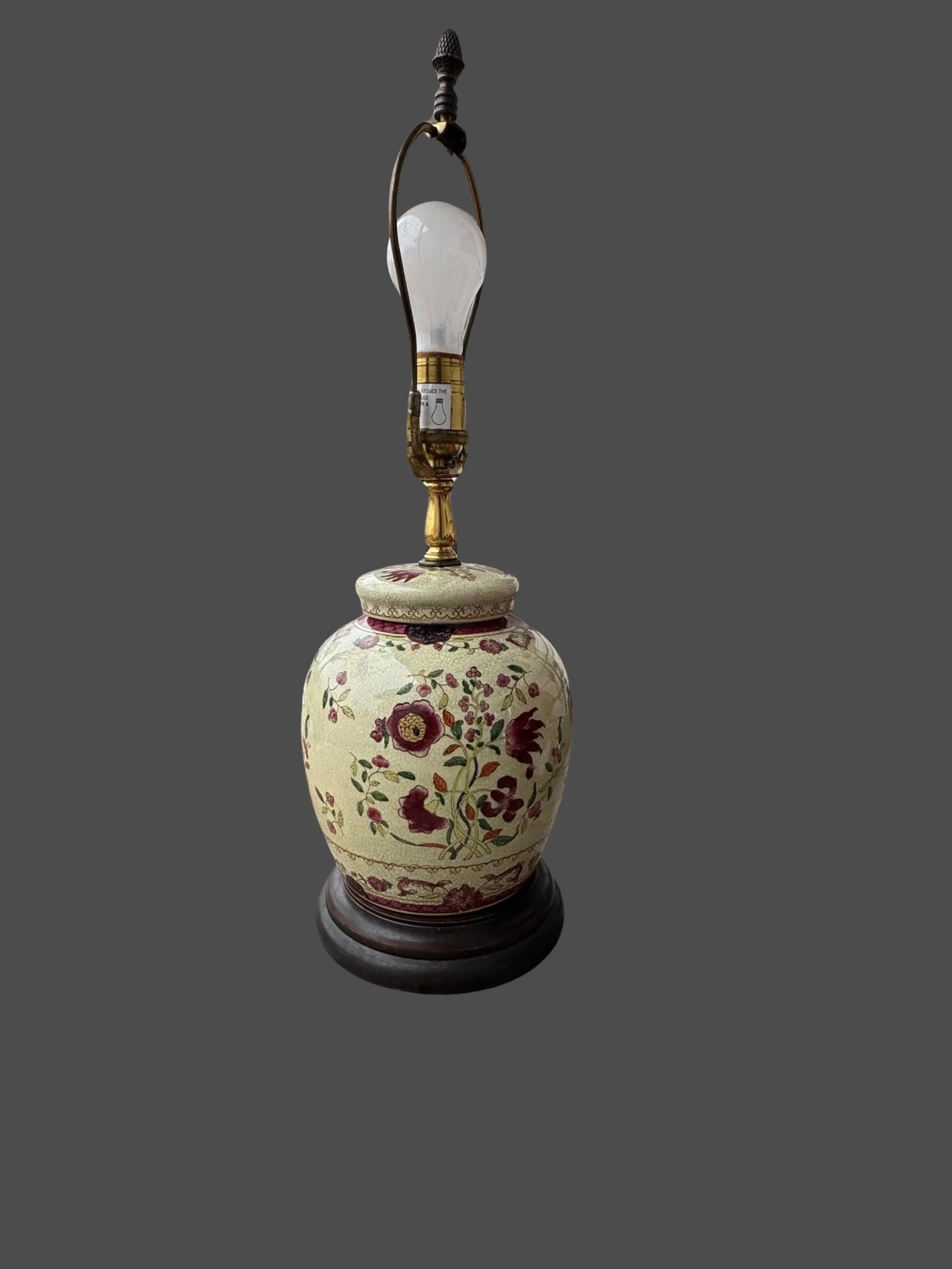 Oriental Ginger Jar Table Lamp With Red Leather Stiffel Lamp Shade - 3