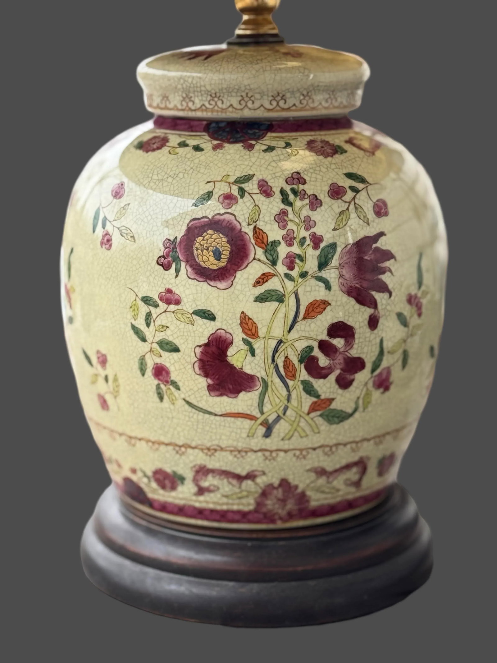 Oriental Ginger Jar Table Lamp With Red Leather Stiffel Lamp Shade - 4