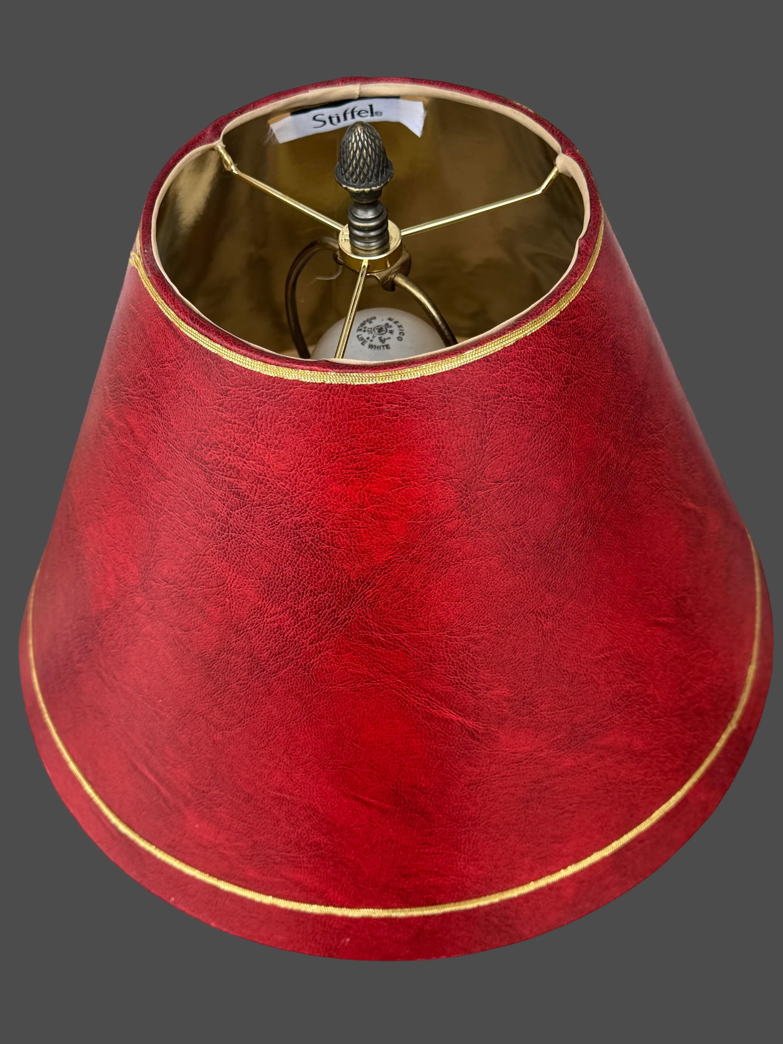 Oriental Ginger Jar Table Lamp With Red Leather Stiffel Lamp Shade - 5