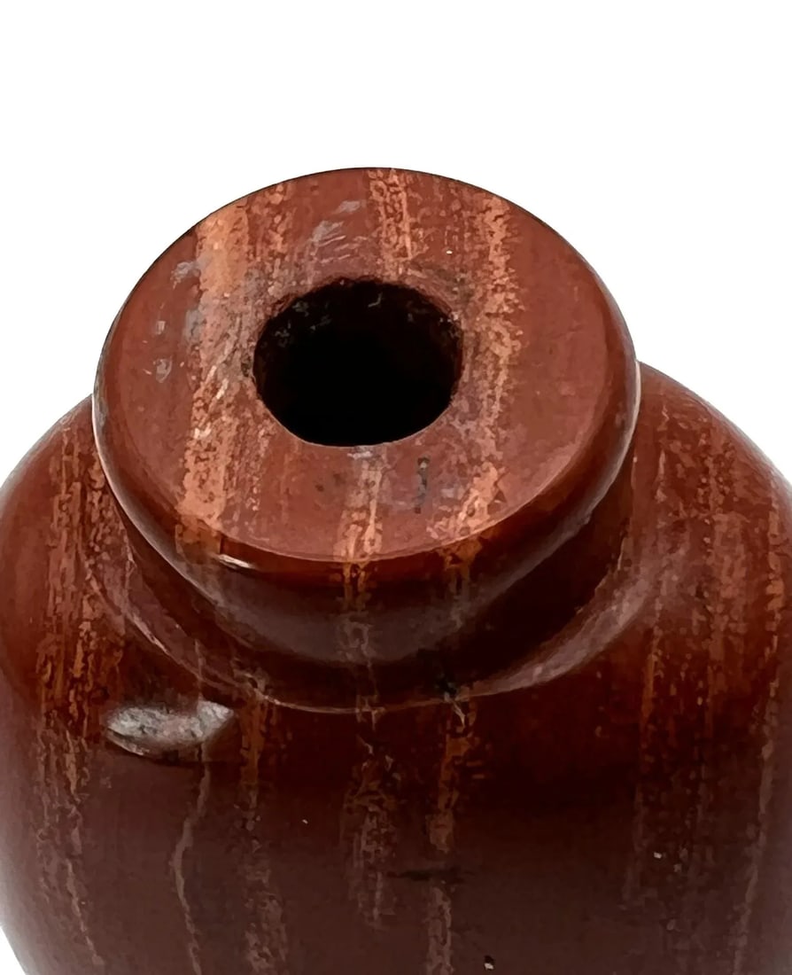 Vintage Red Jasper Snuff Bottle With Vertical White Lines - 11