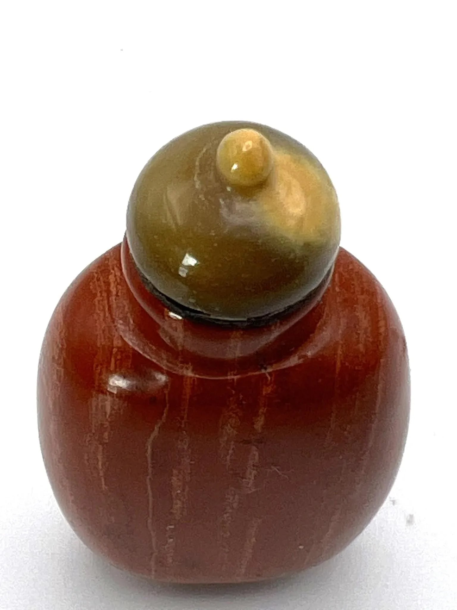 Vintage Red Jasper Snuff Bottle With Vertical White Lines - 12