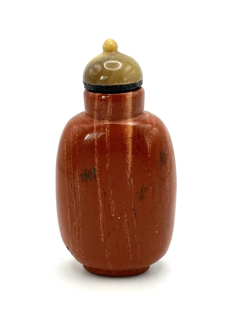 Vintage Red Jasper Snuff Bottle With Vertical White Lines - 2
