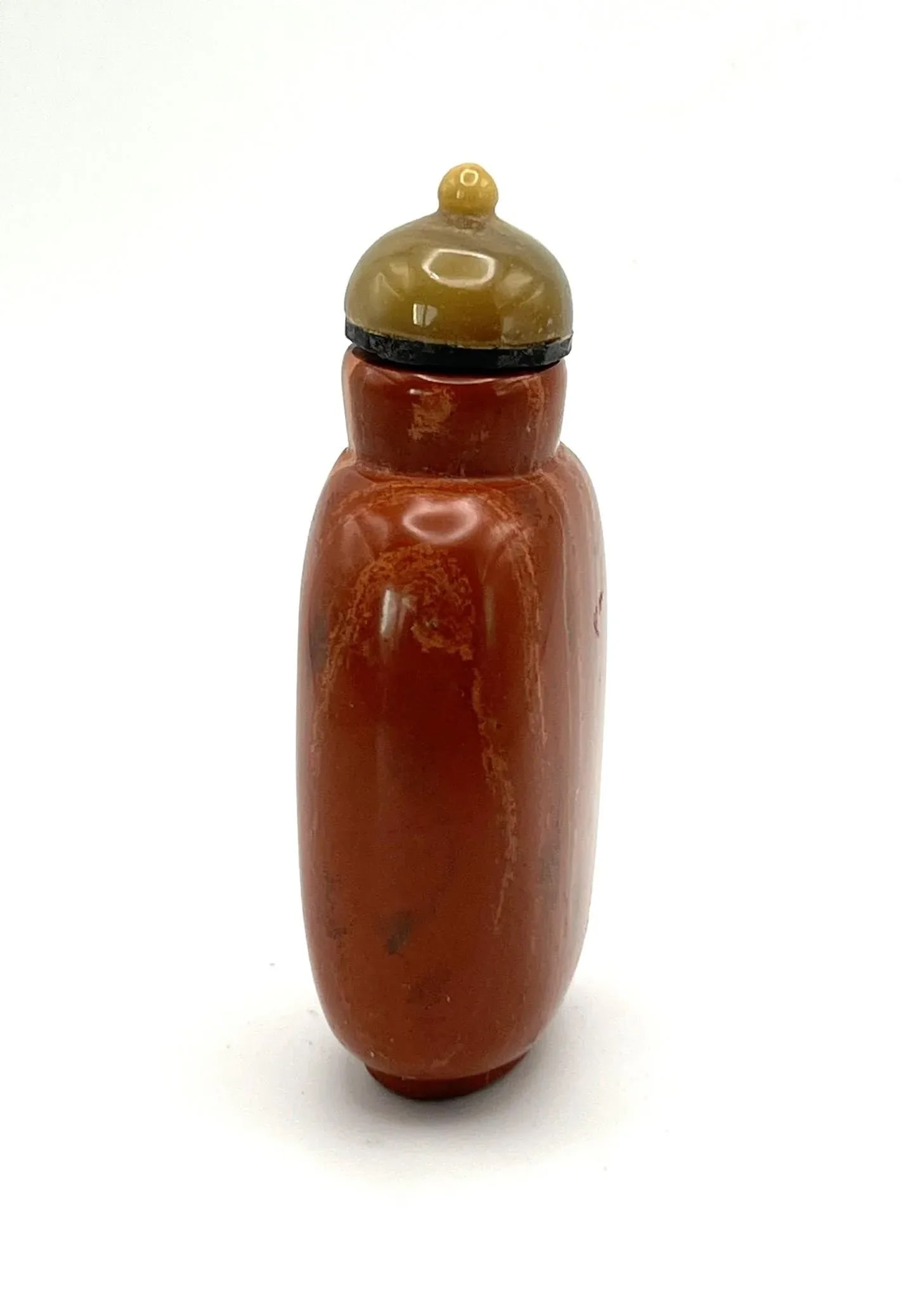 Vintage Red Jasper Snuff Bottle With Vertical White Lines - 3