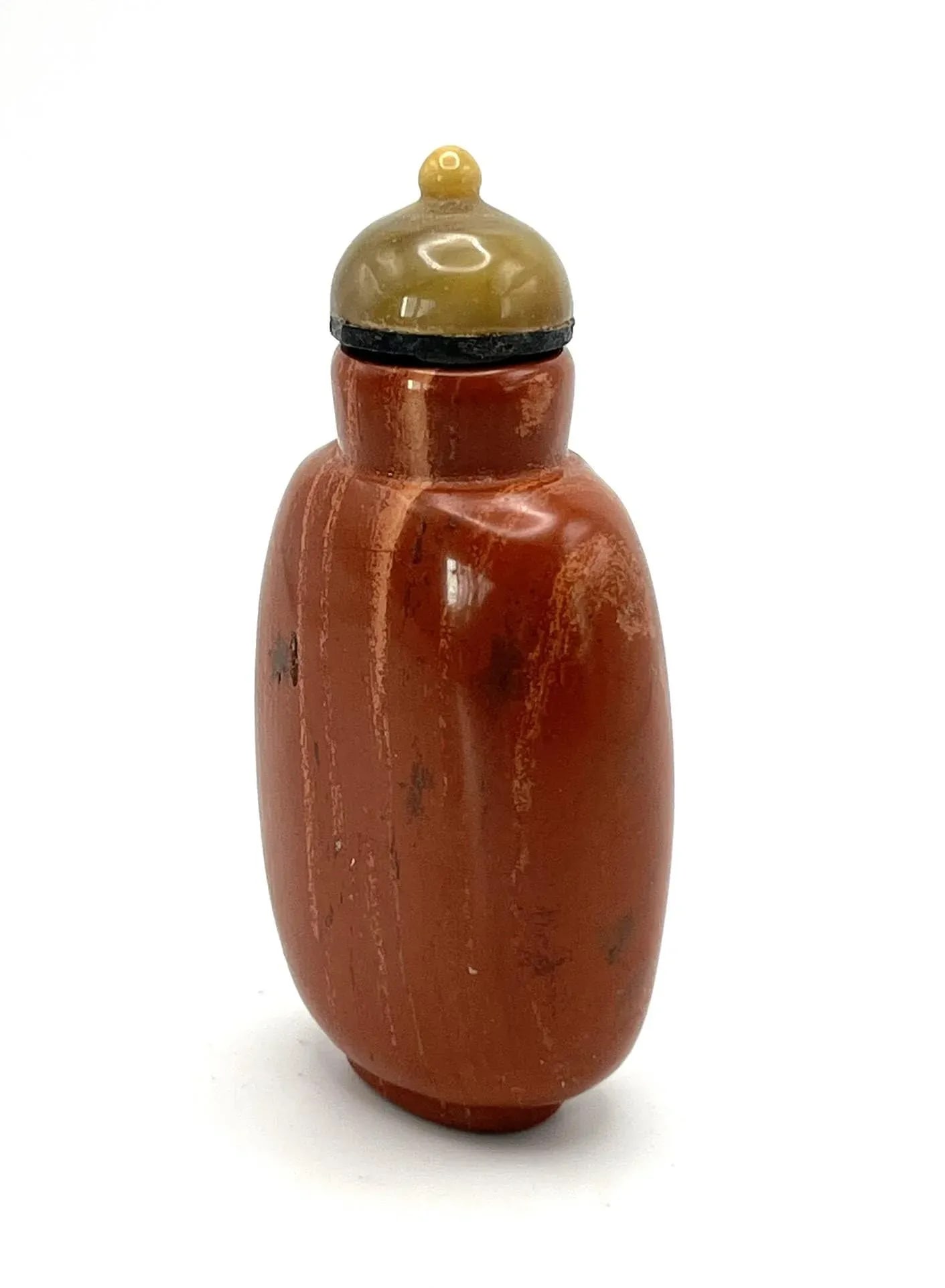Vintage Red Jasper Snuff Bottle With Vertical White Lines - 4