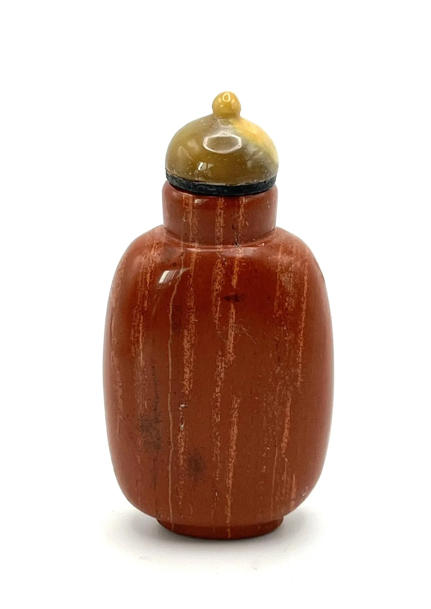 Vintage Red Jasper Snuff Bottle With Vertical White Lines - 5
