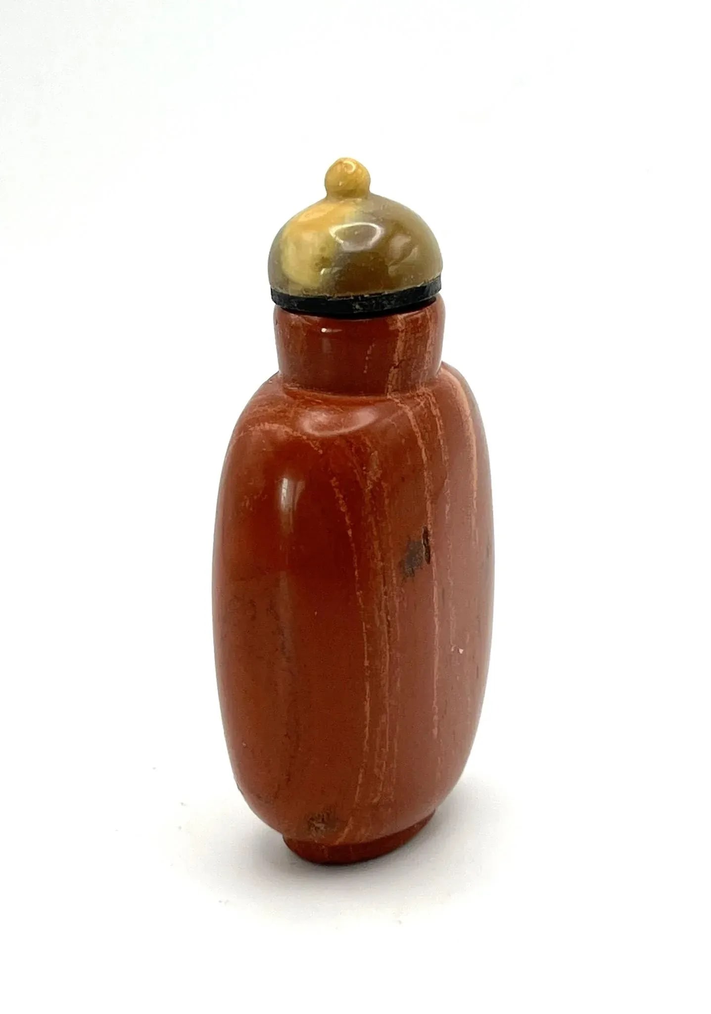 Vintage Red Jasper Snuff Bottle With Vertical White Lines - 9