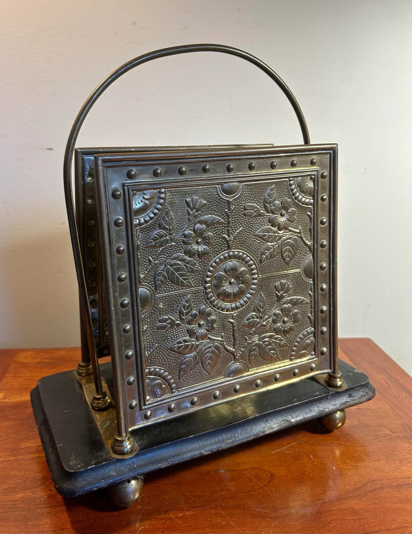 Antique Victorian Desktop Ornate Brass & Wood Letter Holder - 2