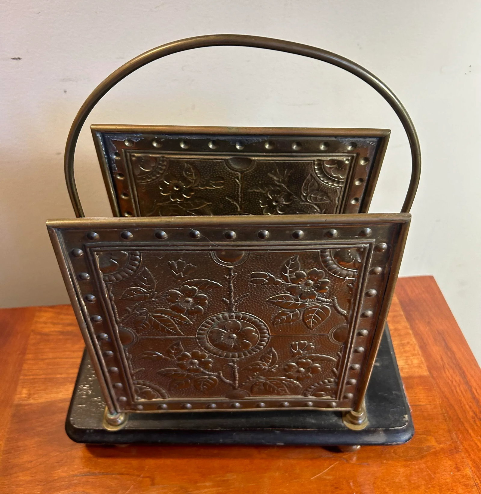 Antique Victorian Desktop Ornate Brass & Wood Letter Holder - 3