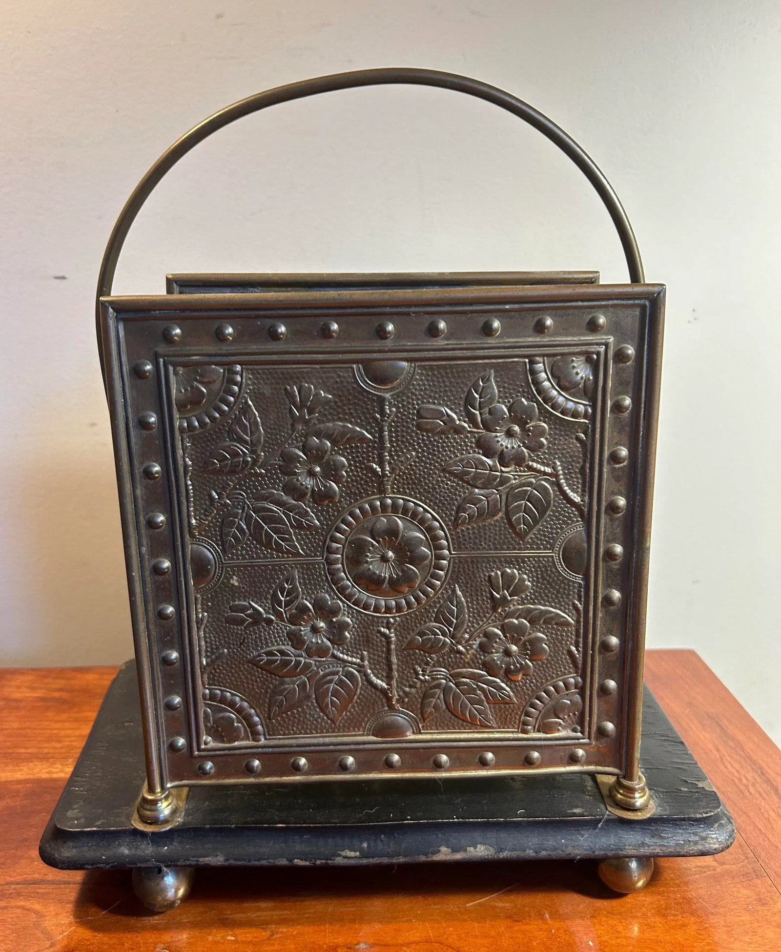 Antique Victorian Desktop Ornate Brass & Wood Letter Holder - 4