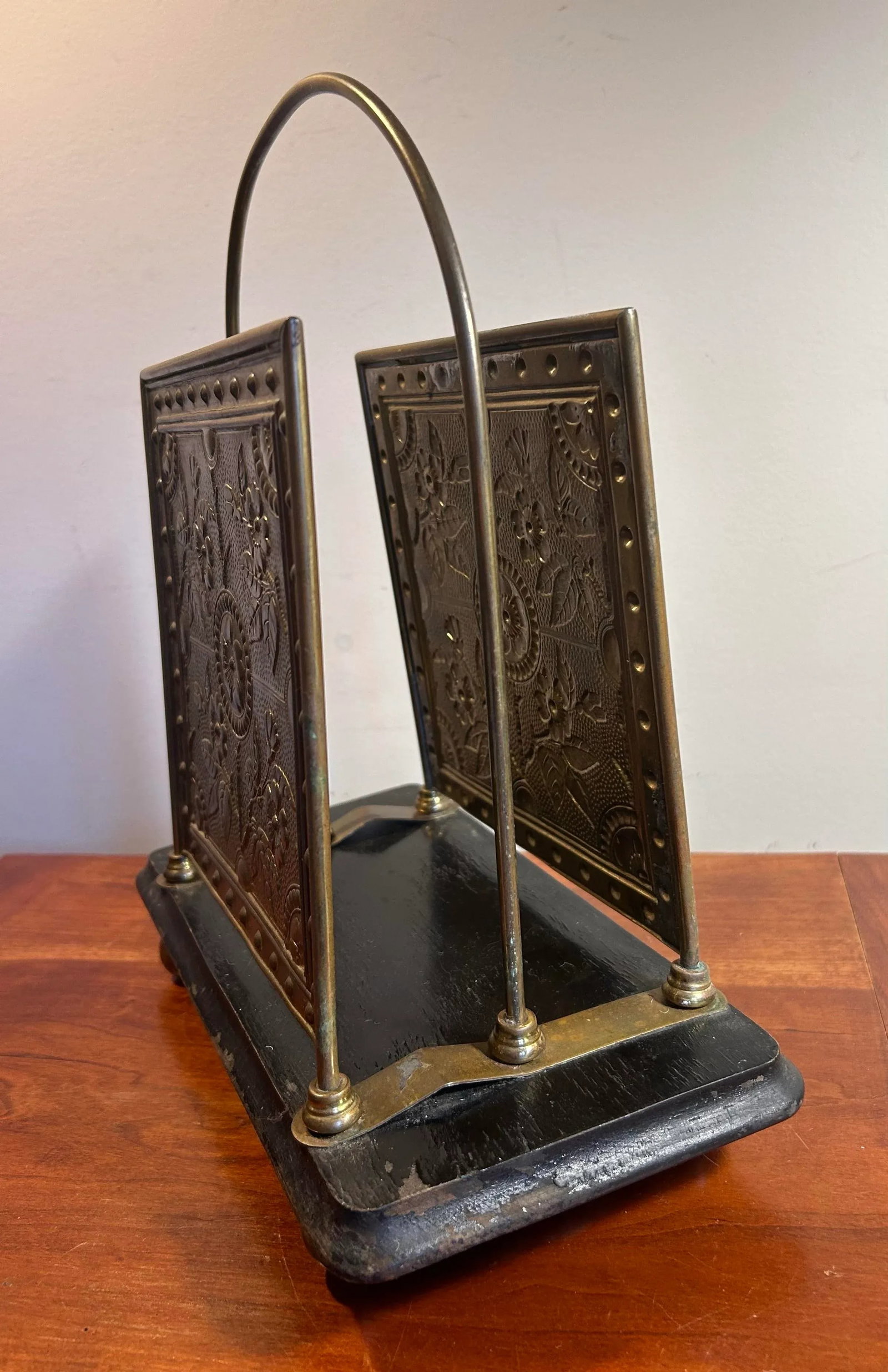 Antique Victorian Desktop Ornate Brass & Wood Letter Holder - 8
