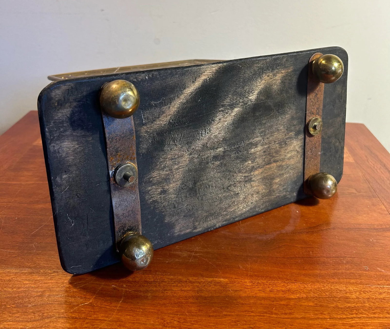 Antique Victorian Desktop Ornate Brass & Wood Letter Holder - 9