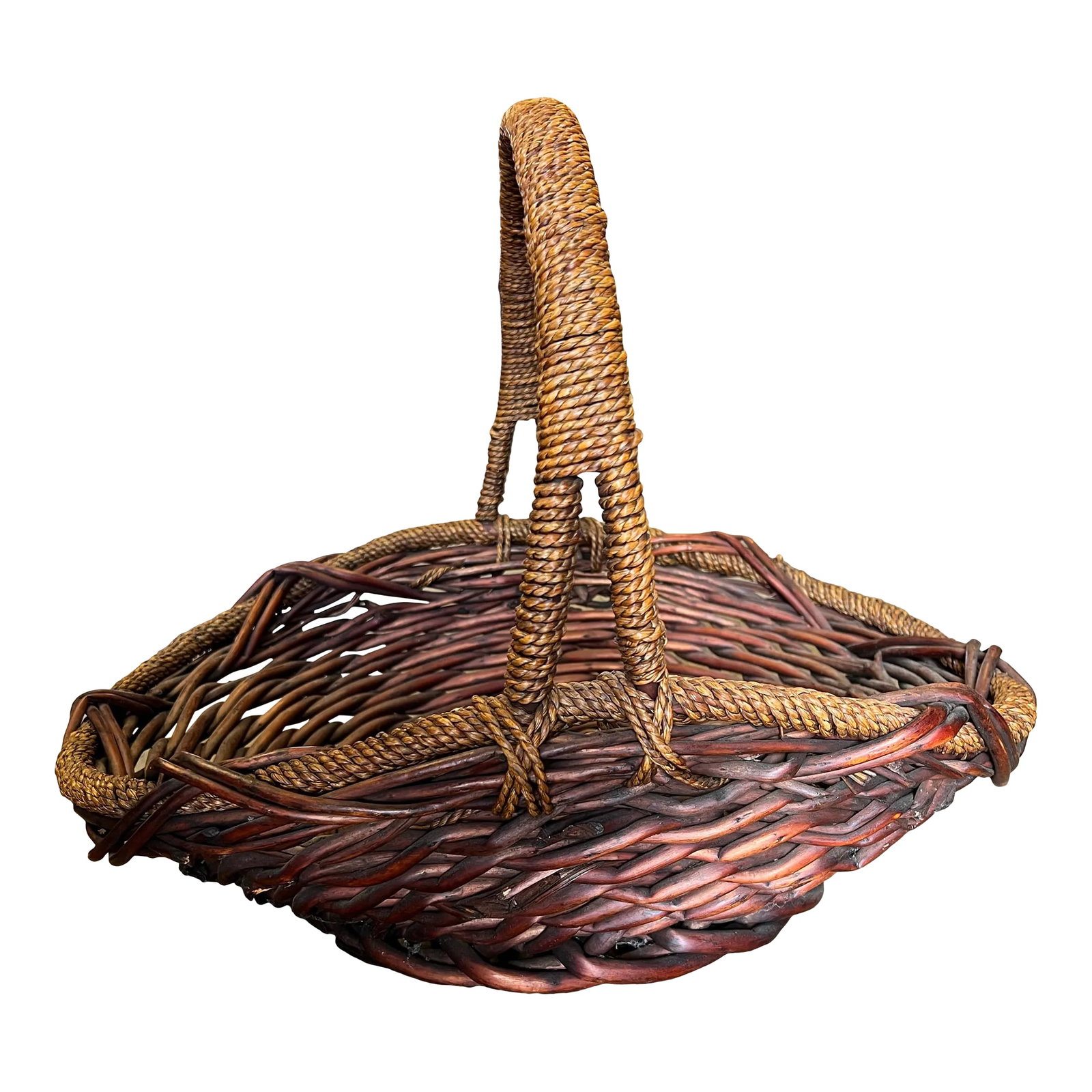 Vintage Gathering Flower/Herb Basket: French medium wicker flower basket Farmhouse Basket, Country Basket, Vintage Basket, Rustic Harvest Basket, Vintage wicker Flower basket Condition: Alterations: Original Condition Unaltered