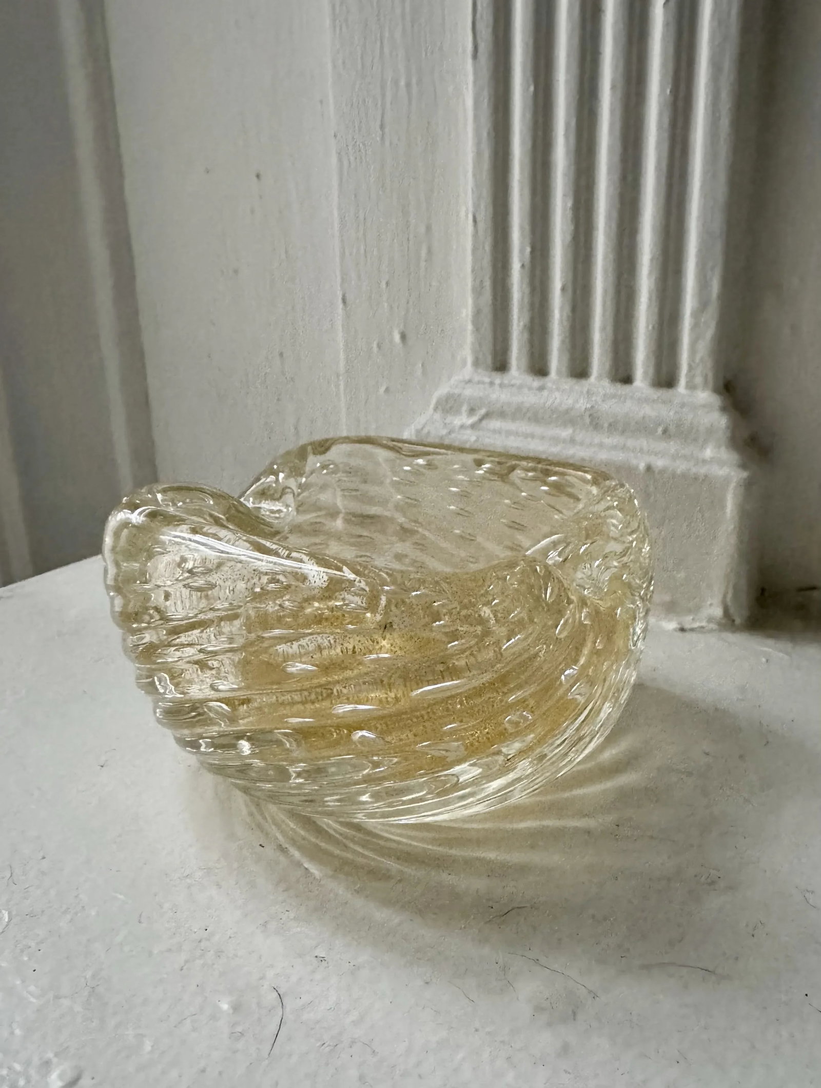 Barovier Toso Murano Style Mid-Century Modern Clear Glass Gold Leaf Bullicante Dish - 2