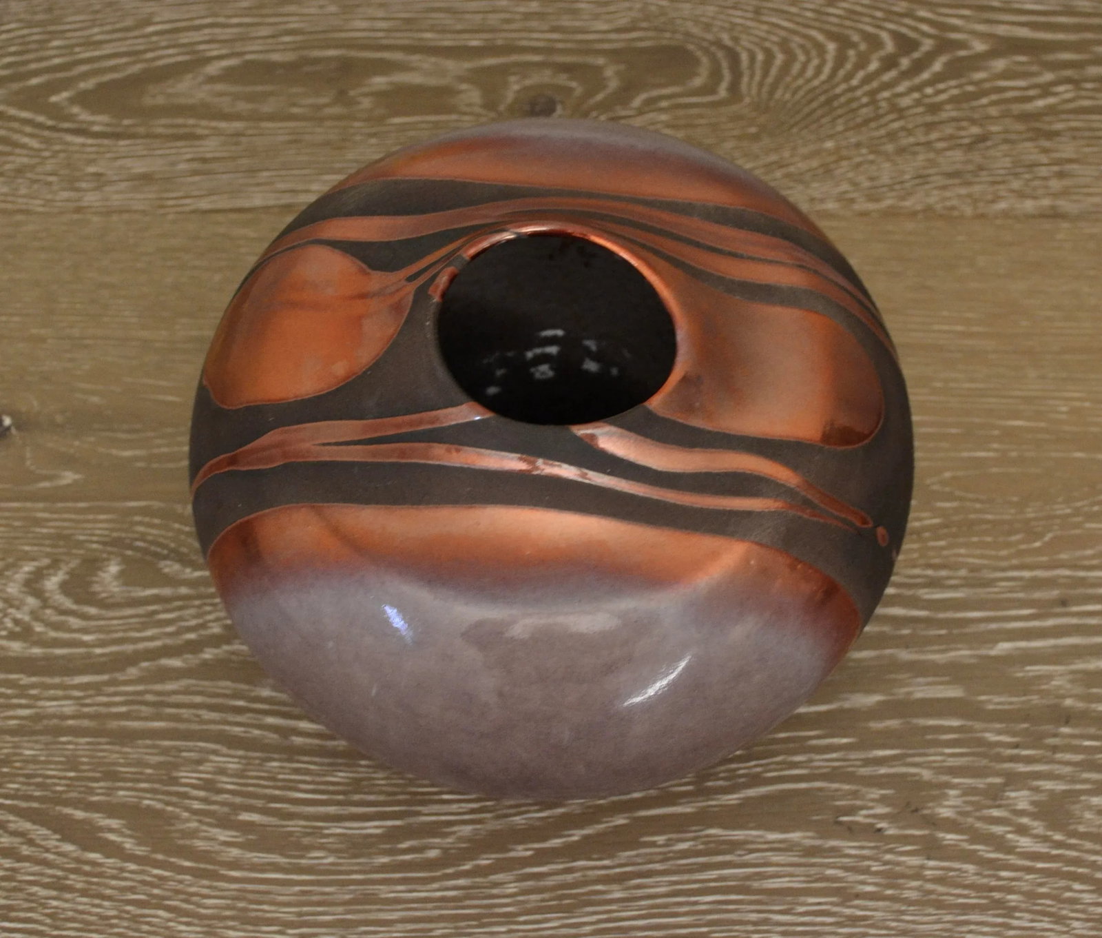 Mid 20th Century Tony Evans Purple and Metallic Copper Pottery Vase - 4
