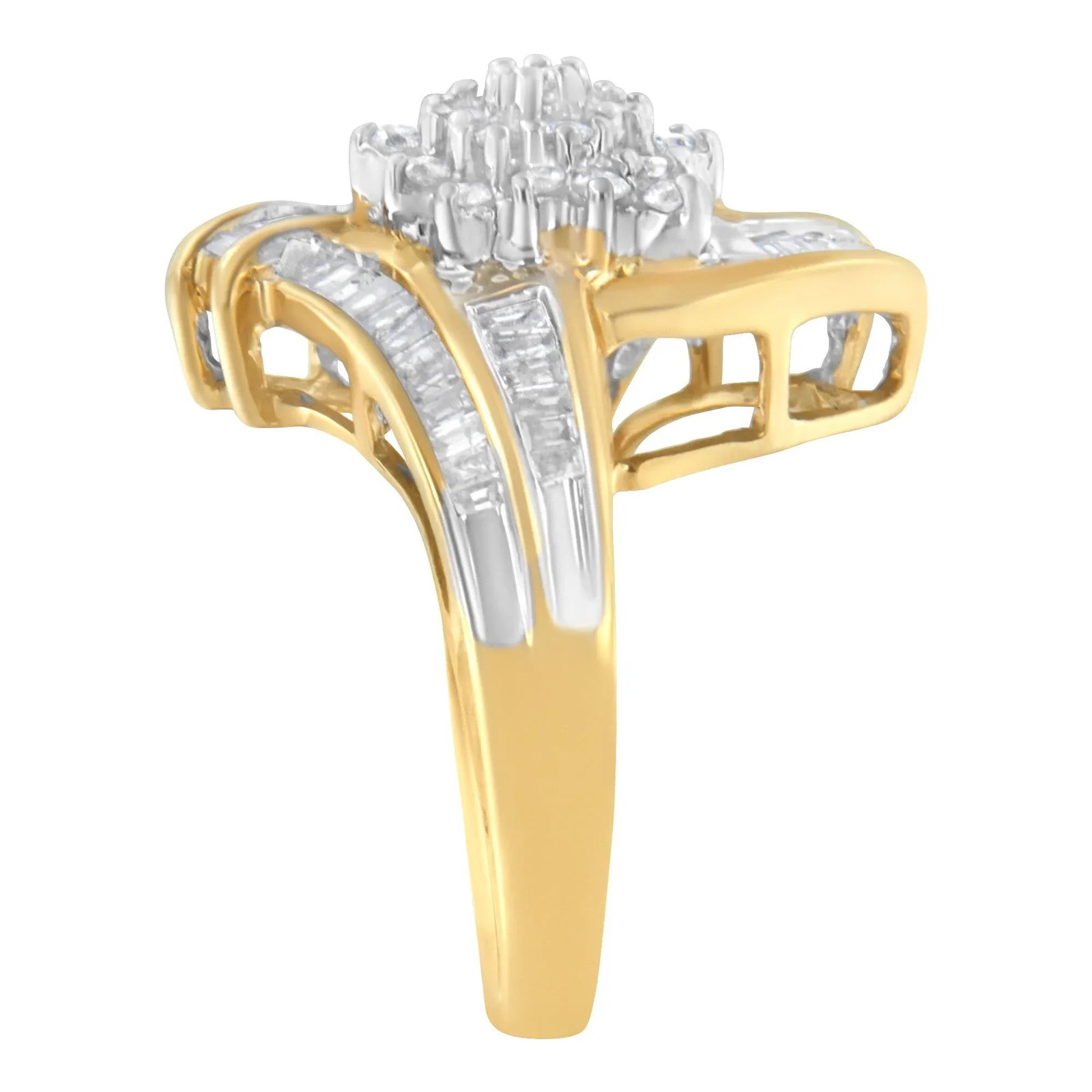10K Yellow Gold Round and Baguette-Cut Diamond Bypass Cluster Ring (1.0 Cttw, I-J Color, I1-I2 Clari - 5