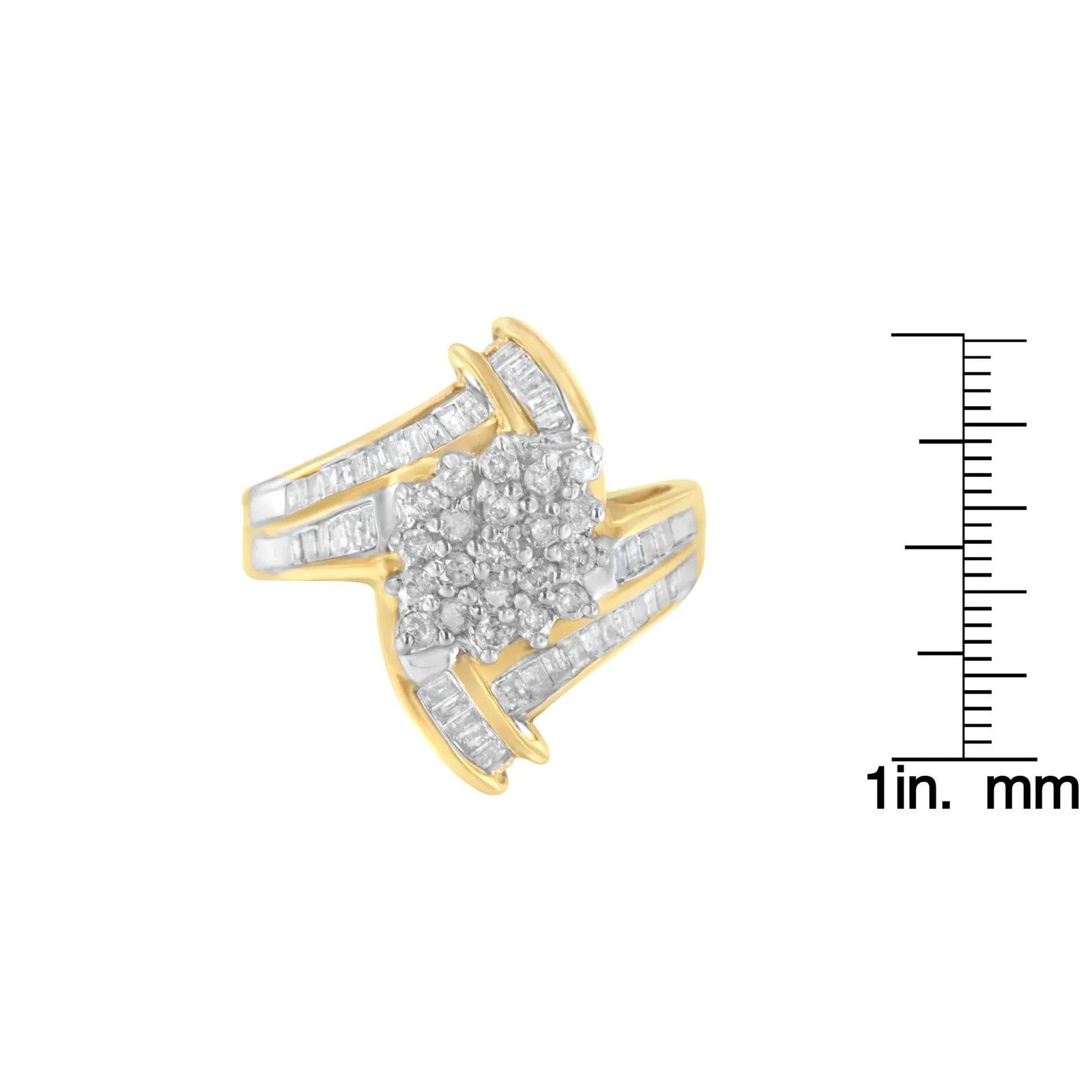 10K Yellow Gold Round and Baguette-Cut Diamond Bypass Cluster Ring (1.0 Cttw, I-J Color, I1-I2 Clari - 7