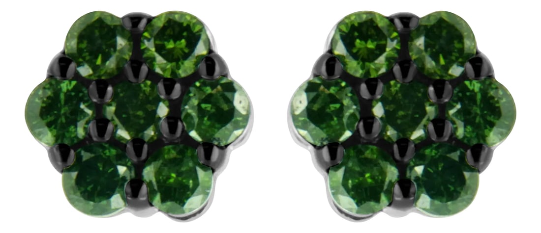 .925 Sterling Silver 4.0 Cttw Prong Set Round-Cut Treated Green Diamond Floral Cluster Stud Earring: You will fall in love with these classic cluster stud earrings. A must have for any serious jewelry collection, these .925 sterling earrings boast an impressive 4.0 carat total weight of treated