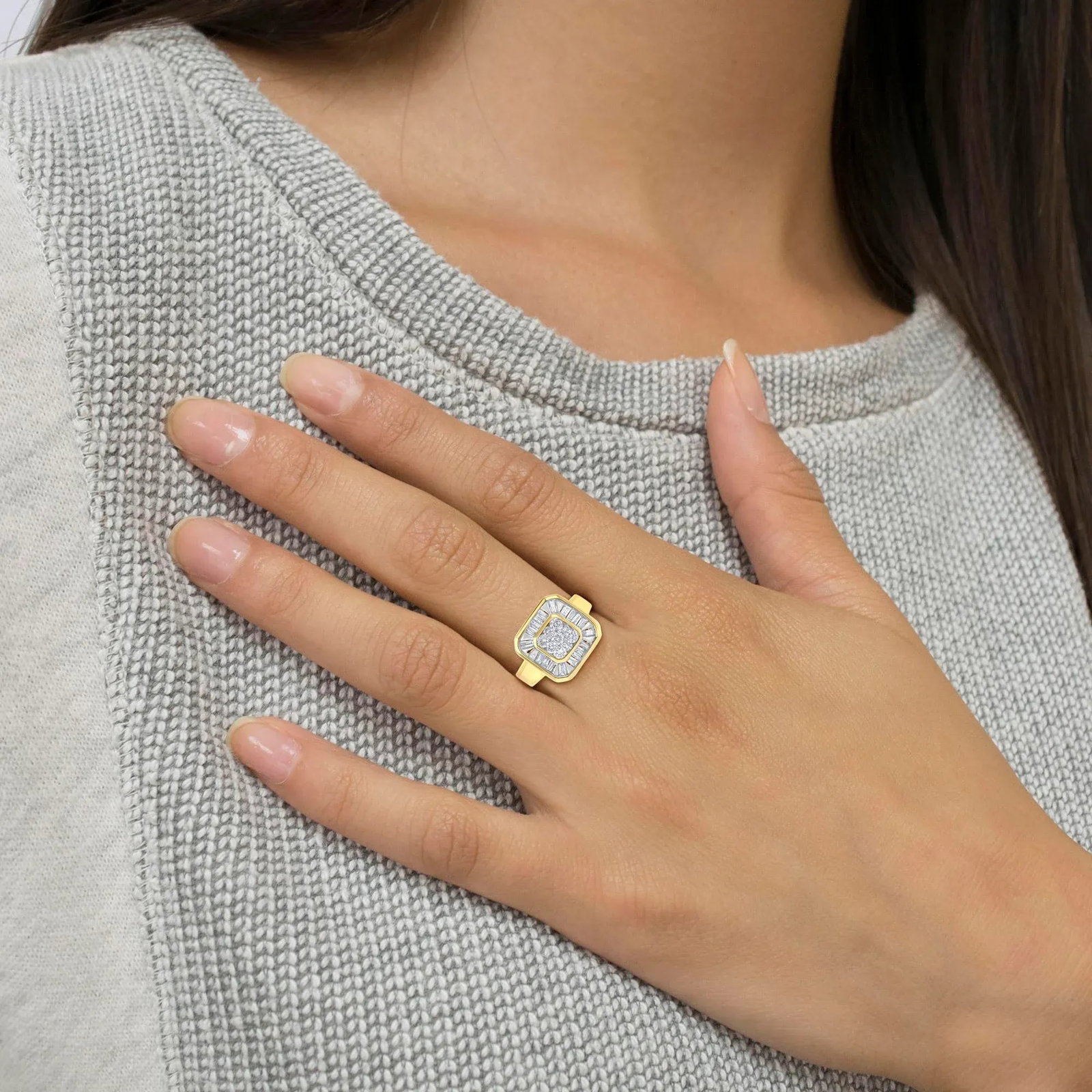 10K Yellow Gold Diamond Cocktail Ring (1/2 Cttw, I-J Color, SI2-I1 Clarity) - Size 6 EVS1010 - 5