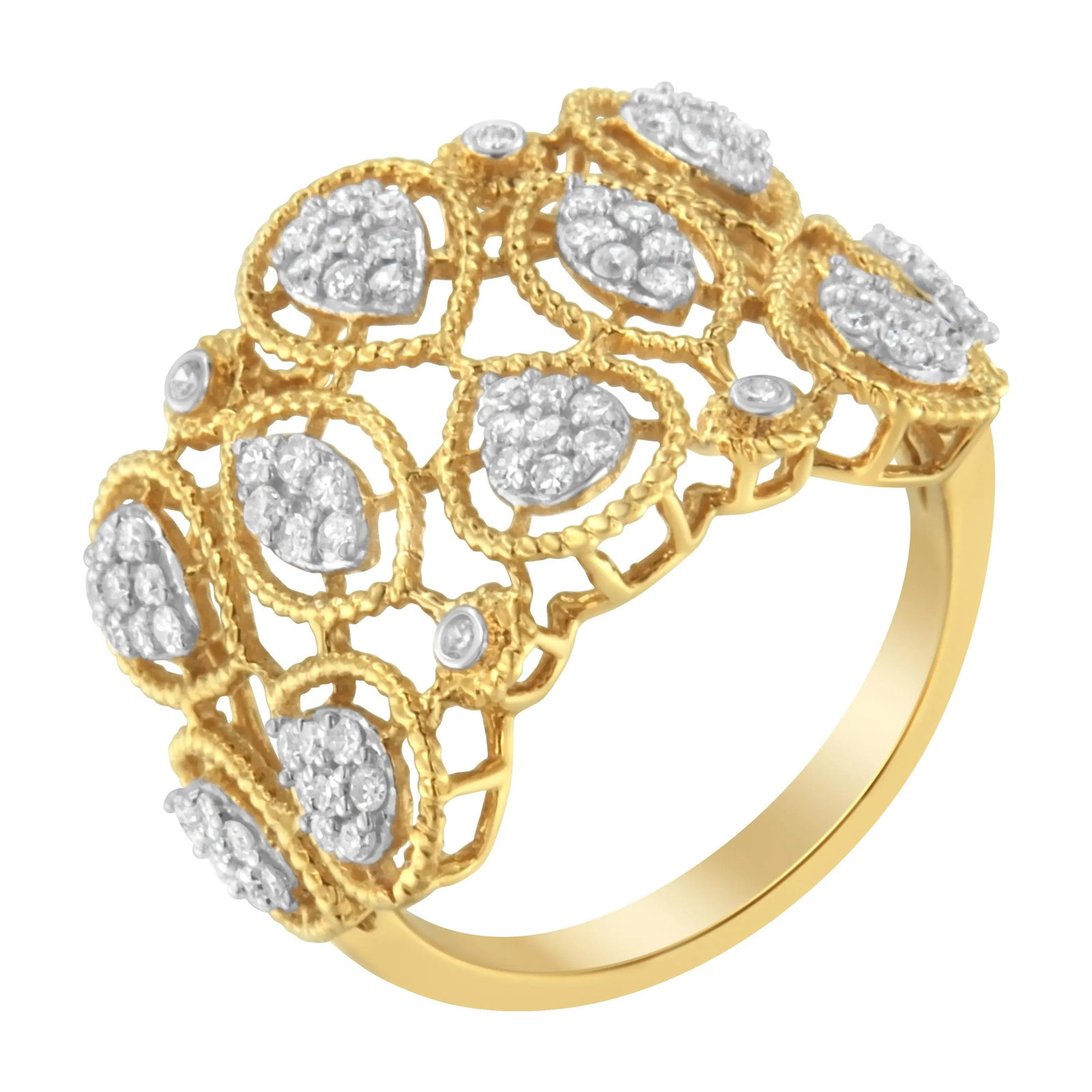14K Yellow Gold Diamond Art Deco Ring (1/2 Cttw, H-I Color, I1 Clarity) - Size 8 EVS1010 - 2
