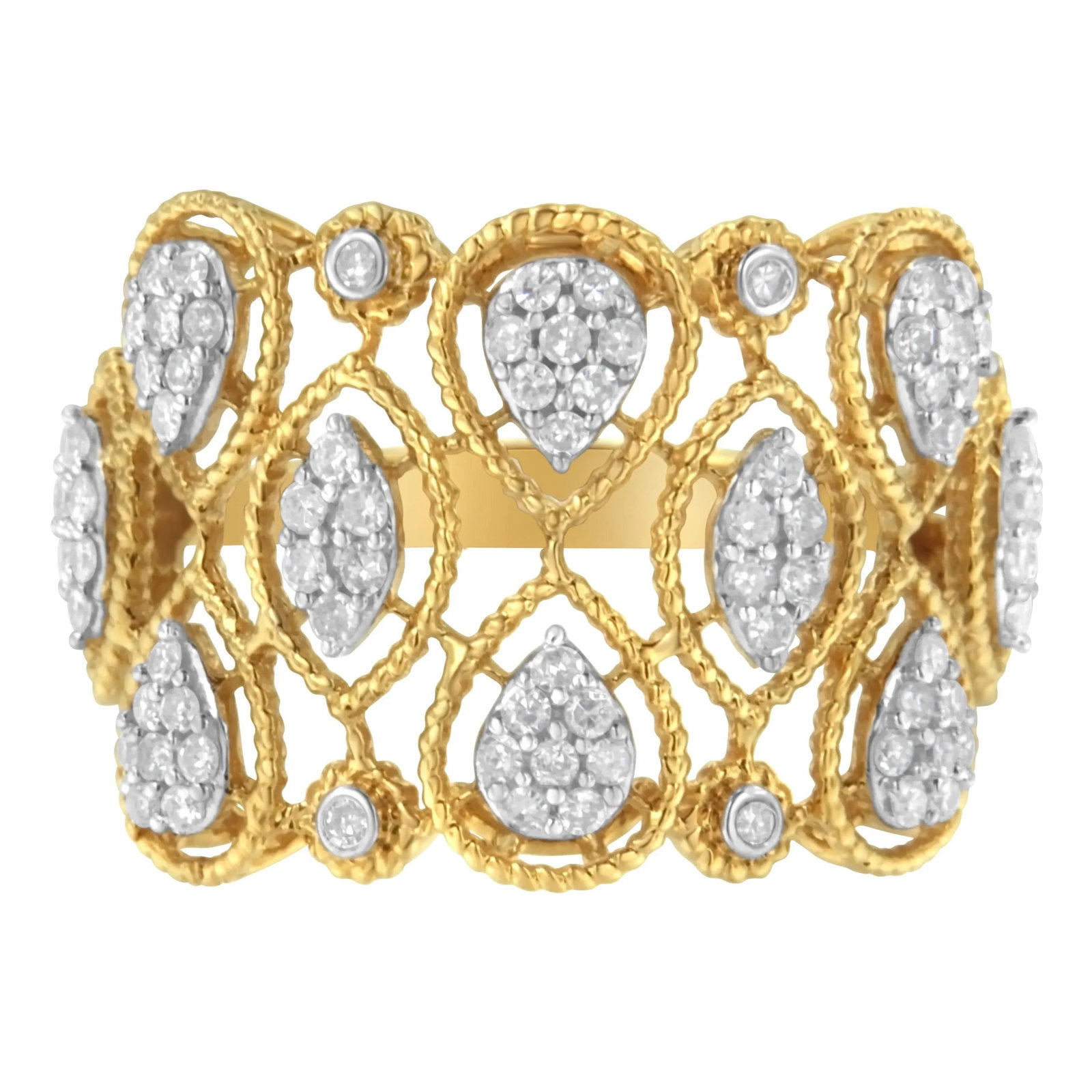 14K Yellow Gold Diamond Art Deco Ring (1/2 Cttw, H-I Color, I1 Clarity) - Size 8 EVS1010 - 3